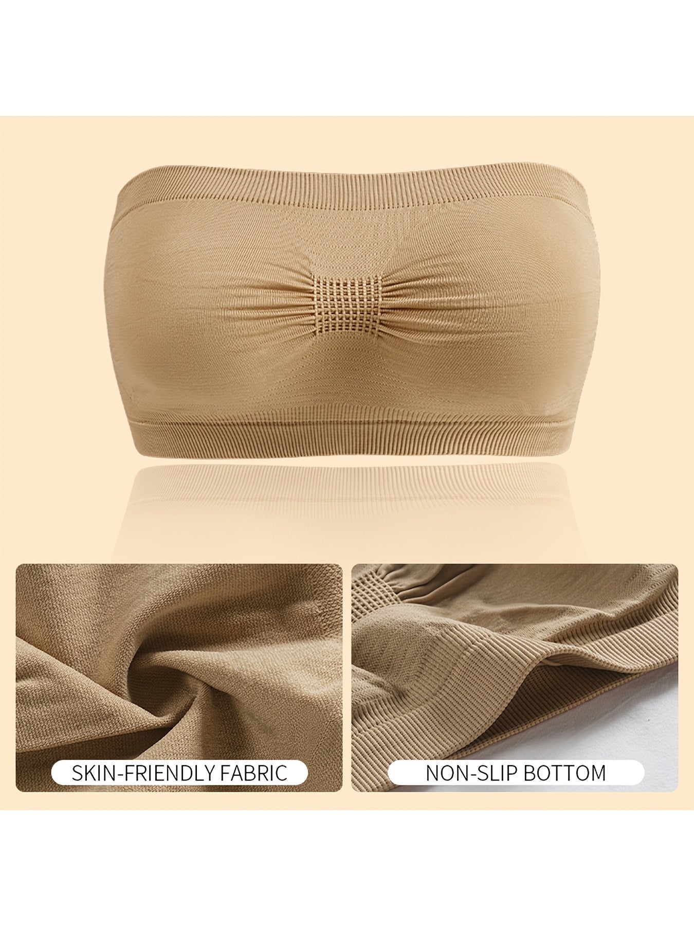 5-Pack Women'S Strapless Push Up Bandeau Bra - Seamless Wireless Stretchy No-Show Solid Color, Cropped Breathable Comfort Bra for Daily Layering & Casual Wear
