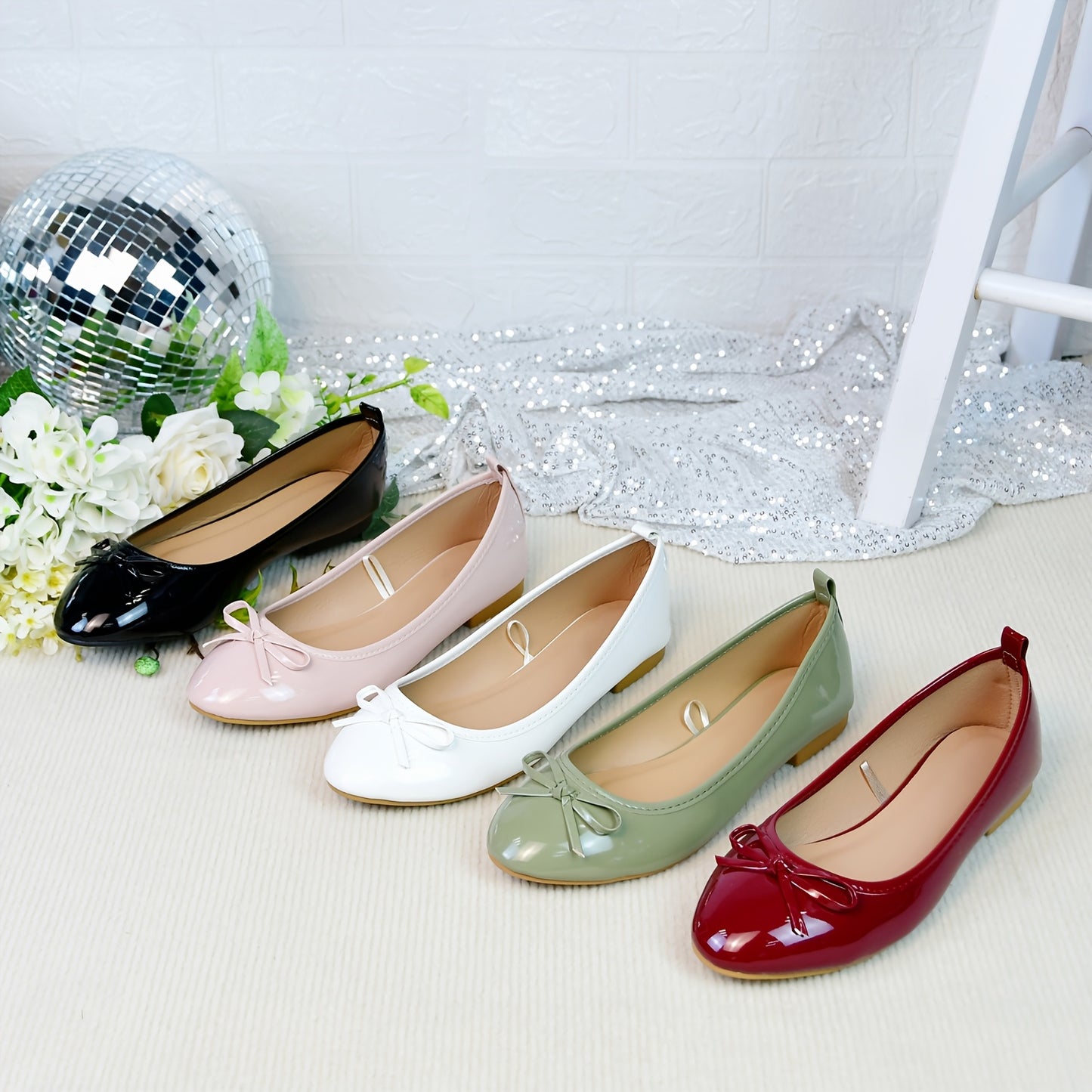 1 Pair Women's Elegant Pull-On Bow Detail Ballet Flats - Lightweight TPR Sole & Soft , Plain Toe Slip-On/Shoe, All-Season Solid Color Casual & s Suitable for,, Casual Attire - Comfortable Soft Sole