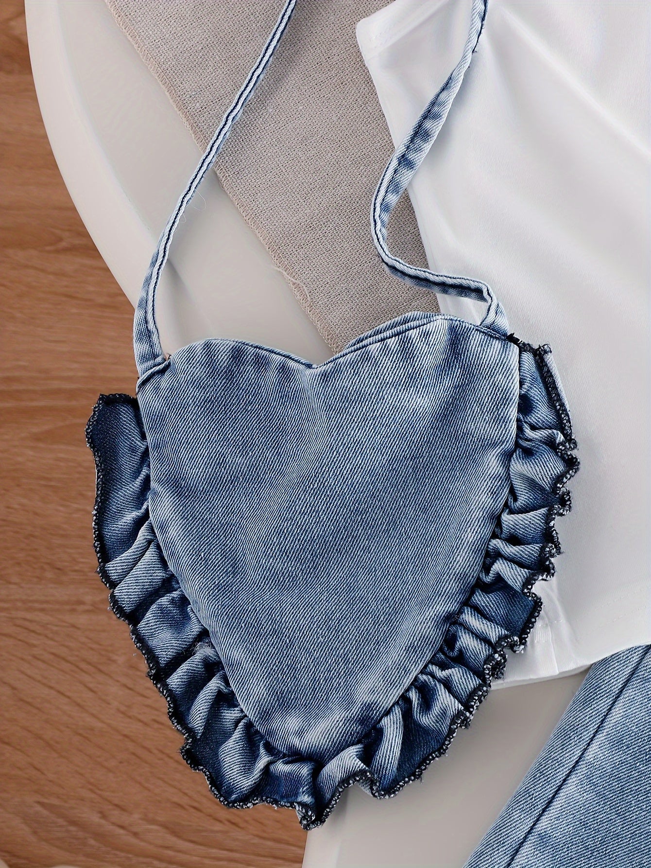 Young Girls 2PCS Summer And Autumn Outfit – Sleeveless White Tank Top & Heart Fringe Patch Washed Denim Pants Set, Cute Casual Clothes, Girl clothes 7 8 years, y2k kids clothes