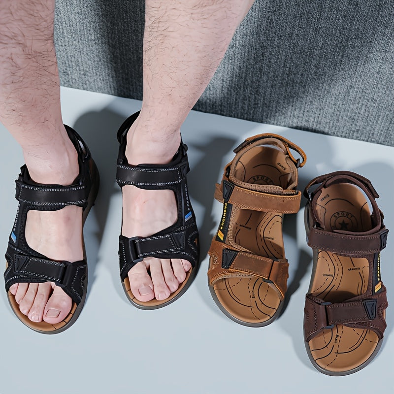 Men Sandals For Men'S Genuine Faux Leather Beach Cushion Sandals - Outdoor Casual Style Open-toe Genuine Faux Leather Lightwei