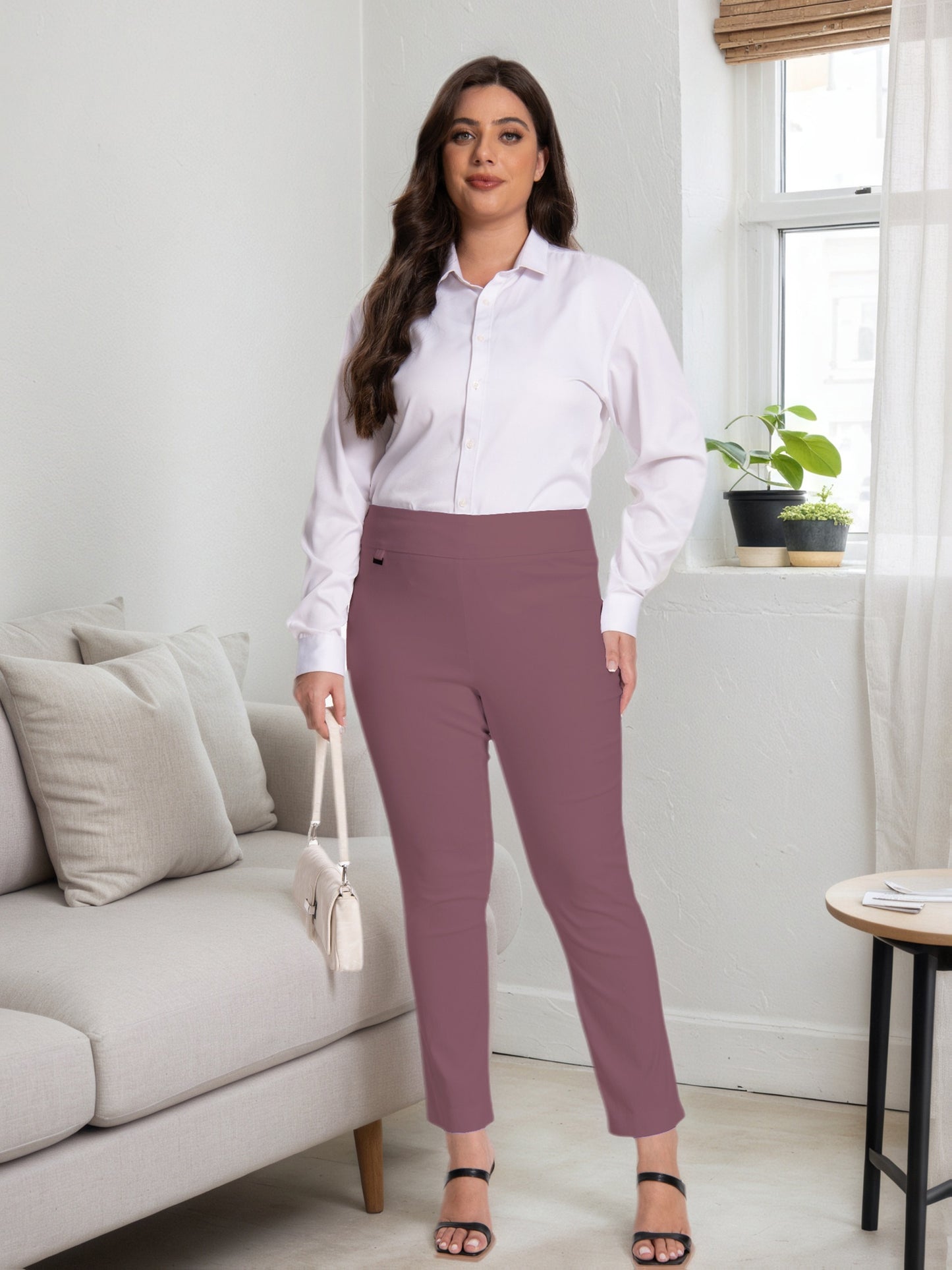 Plus Size - Plus Size - Women Pull on Pant with Silver During Super Stretch Soft Millennium Fabric to Work Ankle Pant