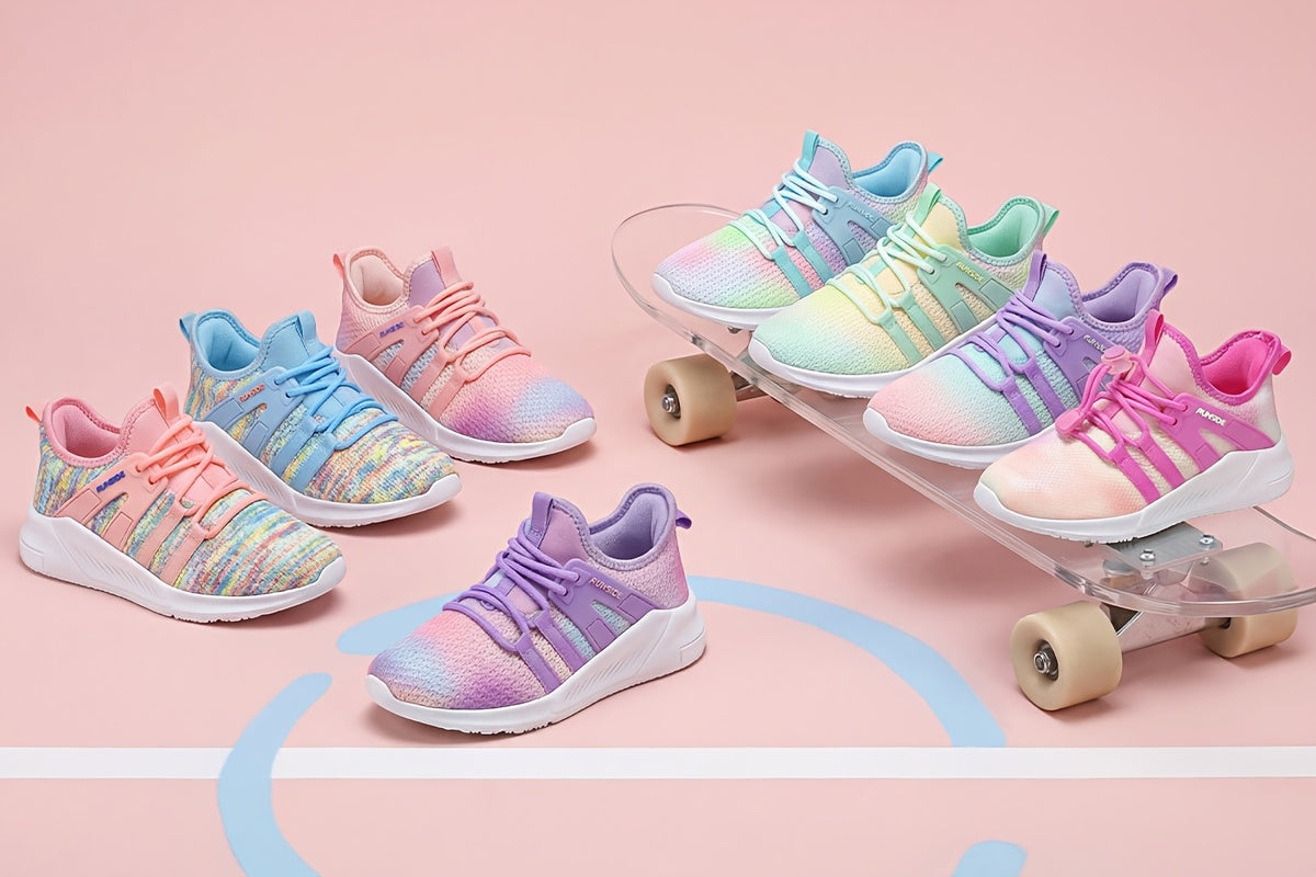 Boys Girls Gradient Color Sports Shoes Low Top Shock Absorbent EVA Sole Breathable Mesh Casual Sneakers Tennis Shoes Easy On/Off for School Competition Daily Wear