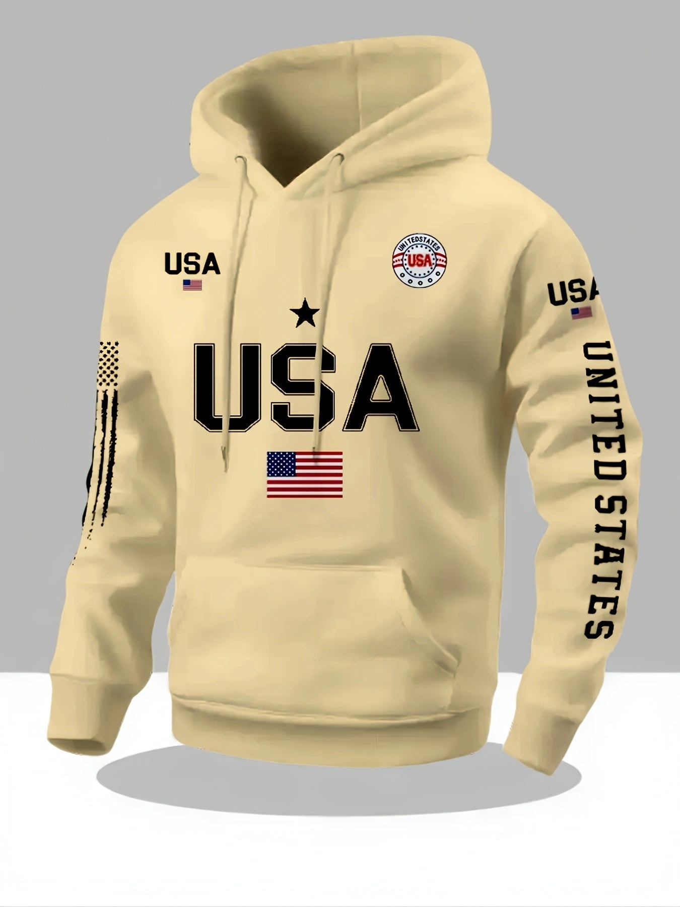 USA Flag Pattern Printed Hoodies, Men's Sweatshirts, United States Letter Printed Casual Knitted Fabric Pullovers for Both Men and Women, Student Couple Outfits, Fashionable Sweatshirts, Autumn and Winter Men's and Women's Sweatshirts
