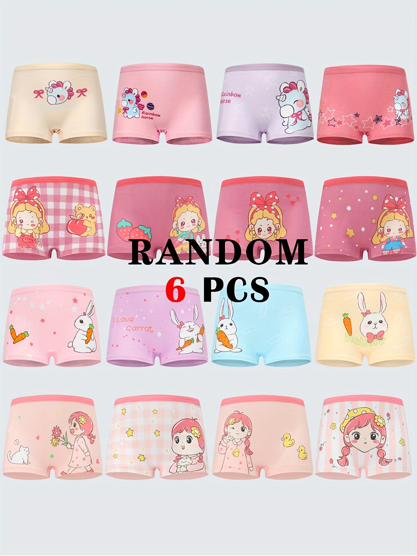 Random 6pcs/Pack Girls Cotton Boxer Shorts Cute Animal Print Elastic Breathable Girls Panty