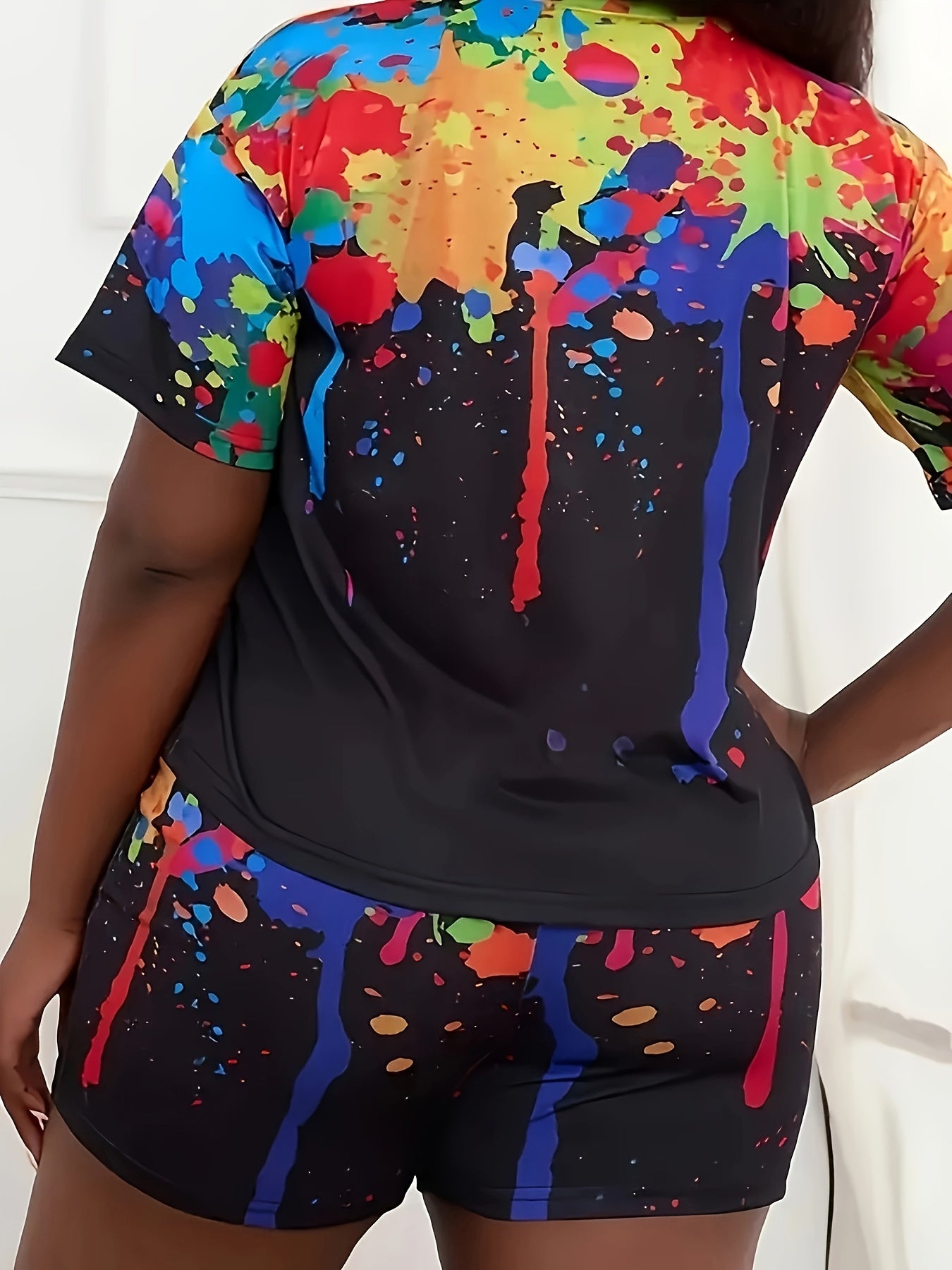 Plus Size Printed Fashion Suit Tie-Dye Breathable Short Sleeve T-Shirt & Shorts - Fashionable Casual Women's Wear Plus Summer Wear