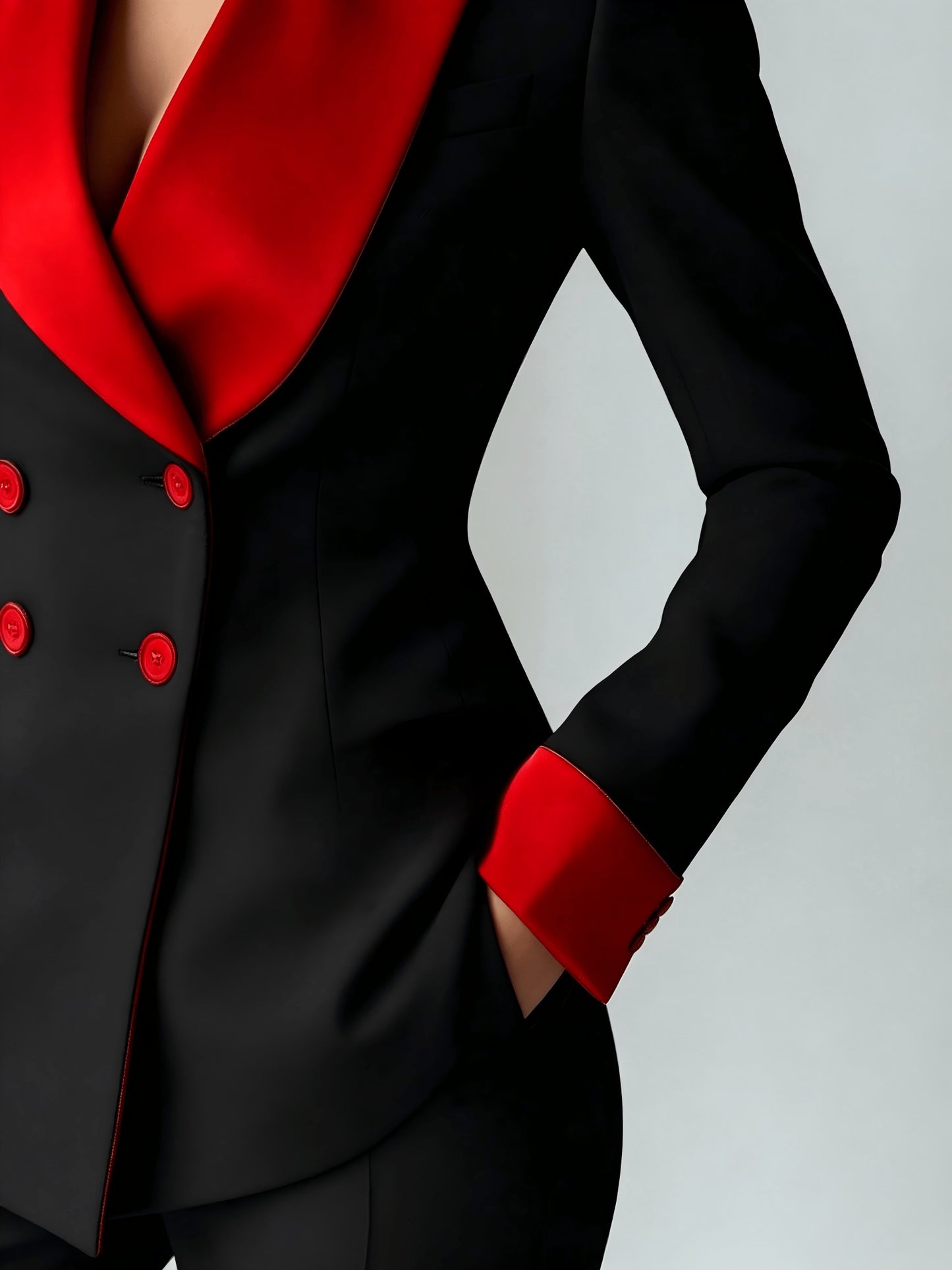 A Niche Formal Contrasting Color Double Breasted Lapel Suit Jacket
