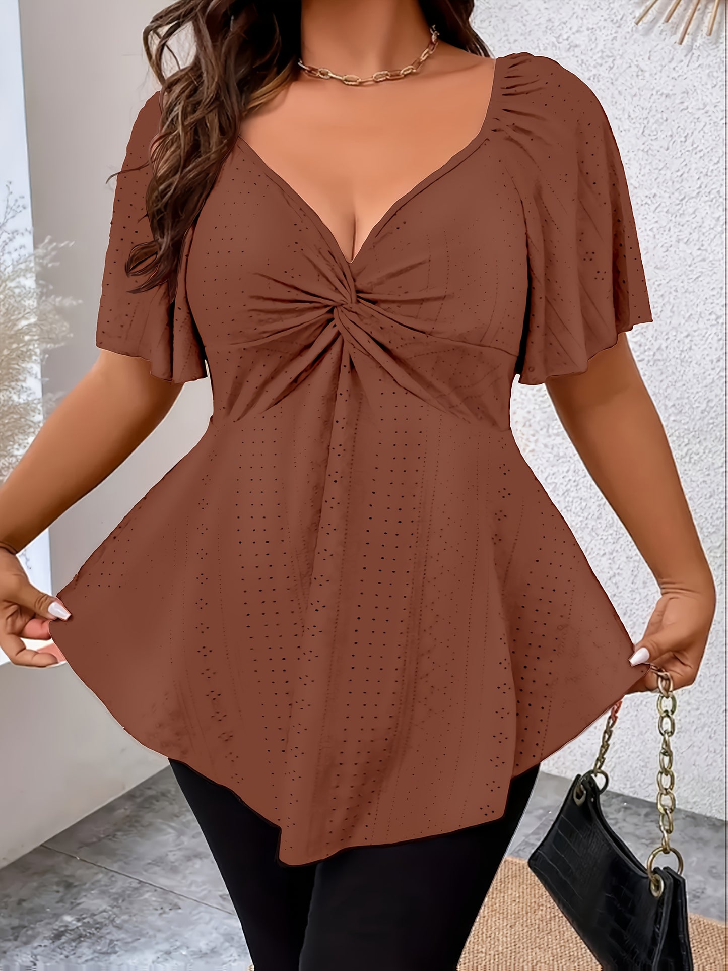 Big Size Fashion Women's Casual Sports Style T-shirt Top Loose V-neck Front Shoulder Casual Versatile Soft T-shirt Comfortable Natural Breathable Sports