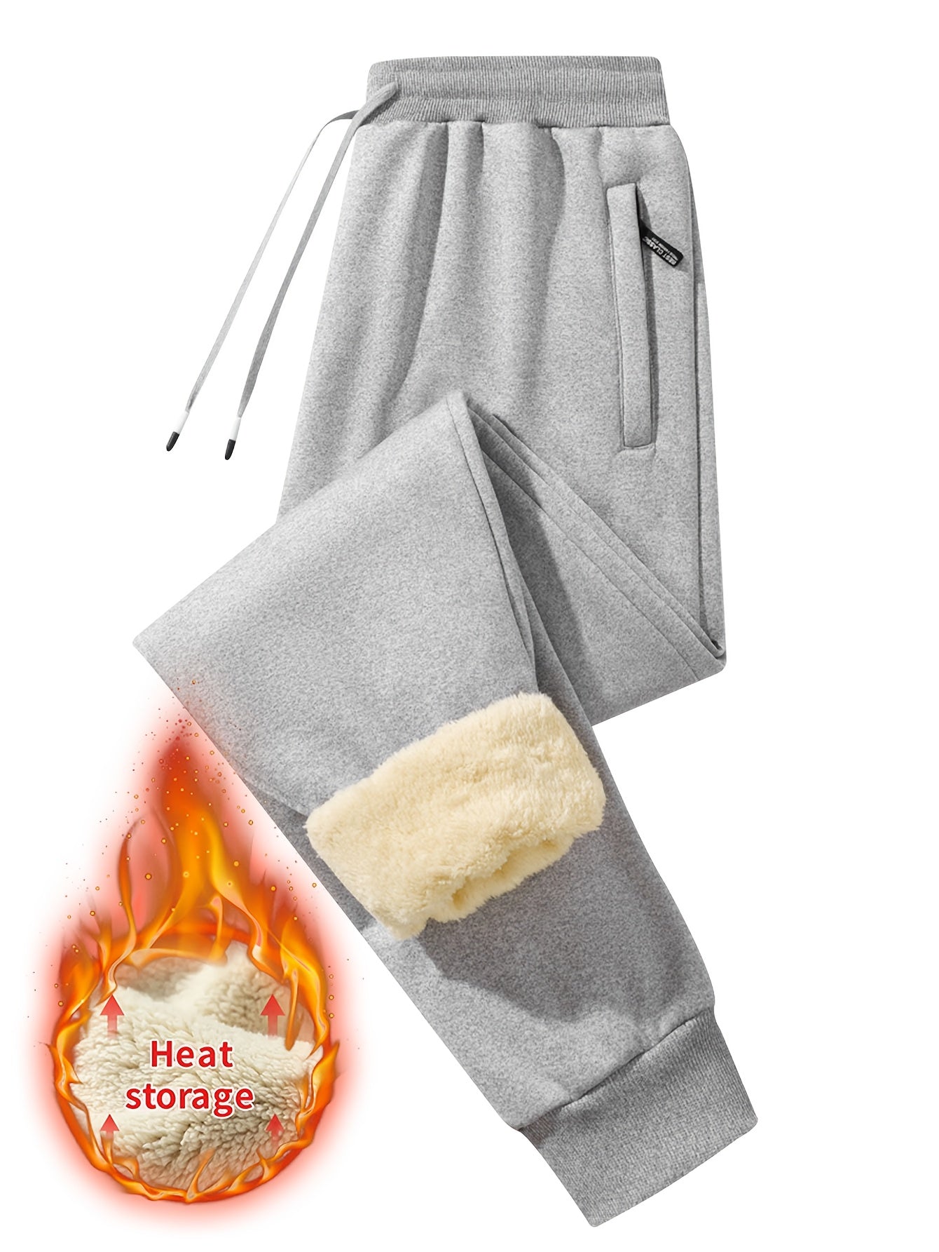 2pcs Winter Men's Warm Lamb's Fleece Casual Pants, Loose-Fit Essential for Home and Daily Wear, Simple Fleece-Lined Casual Pants with Elastic Waistband, Hidden Zipper Pocket Design, Cuffed Hem for Warmth, Loose and Long Fit. Simple and Versatile