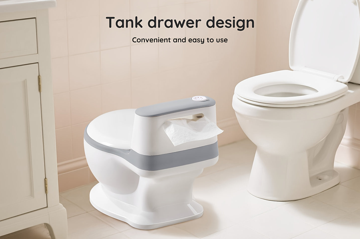 2 In 1 Toddler Potty Training Chair, Large Toilet Seat And Removable Seat With Soft Cushion, Potty, Realistic Flushing Sound, Tissue Organizer And Flip-up Toilet Seat, Suitable For Children.