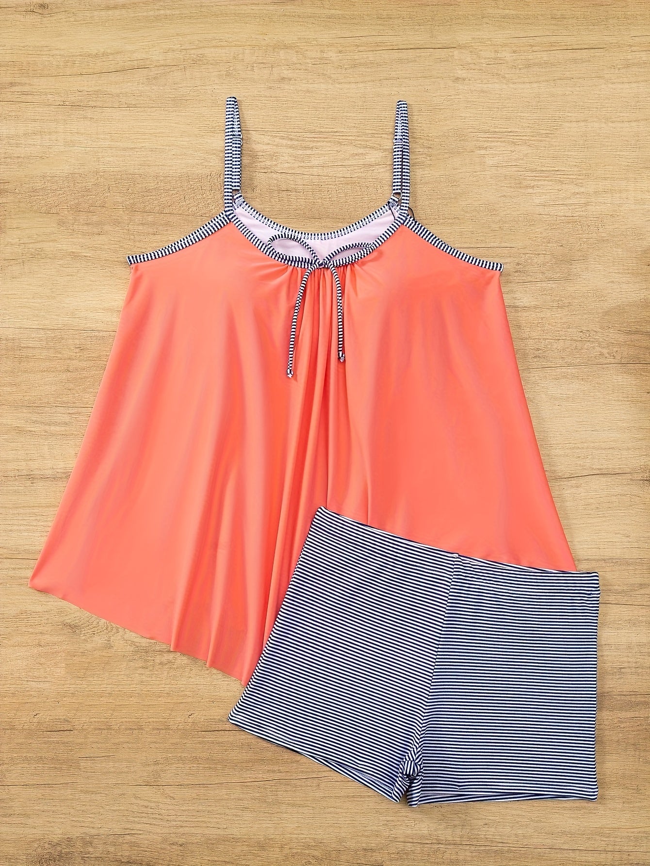 Solid striped Women's camisole tankini swimsuit