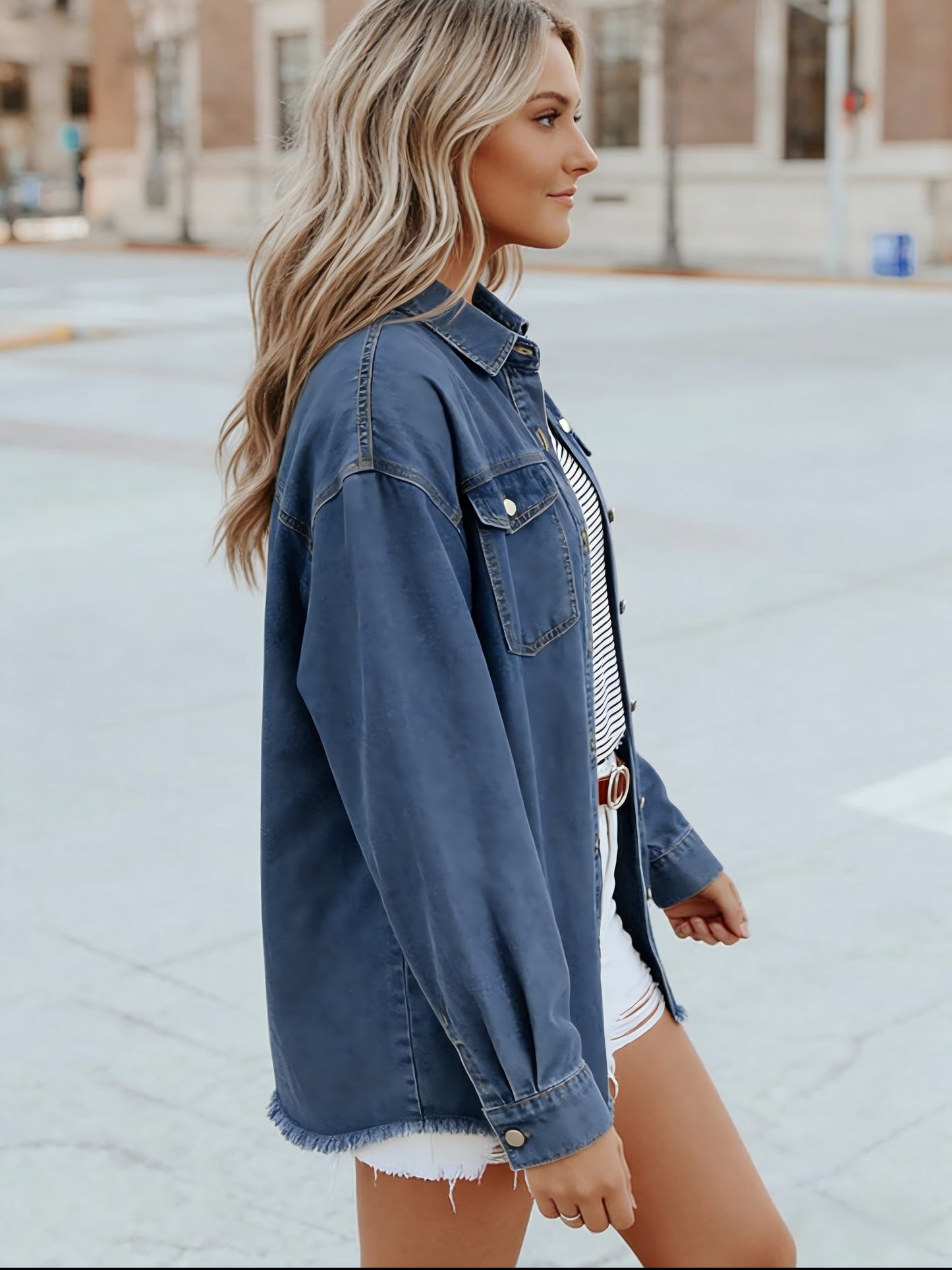 Casual Long-Sleeve Oversized Denim Jacket for Women, Distressed Jean Shirt for Fall Outfits in 2025