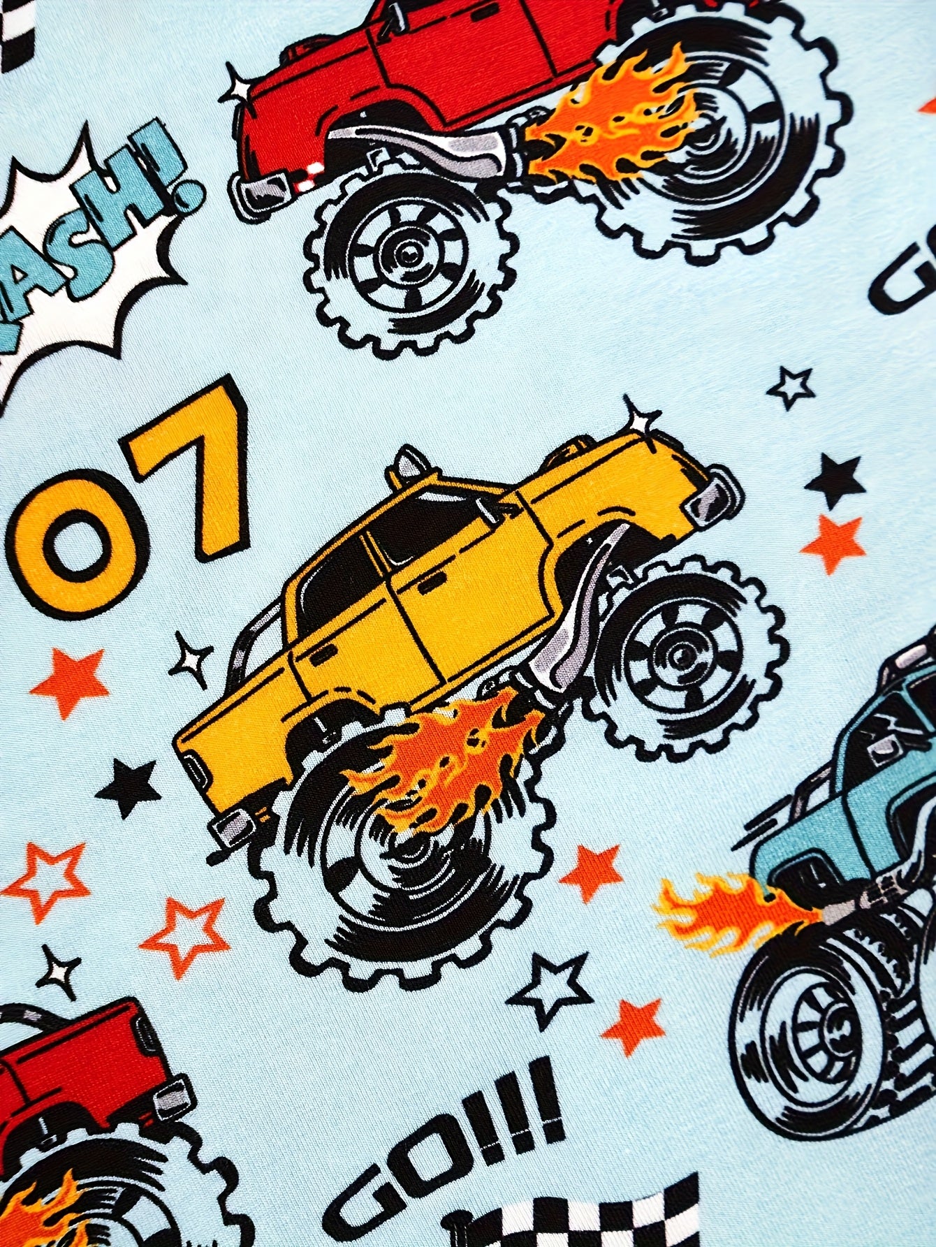 Moss River Boys Short Sleeve Shorts Family Pajamas Set, Cartoon Off-Road Vehicle Covered with Printed Patterns, Soft Bamboo Fiber, Round Neck, Boys Cozy Home Outfit & Great Gift Idea, Set Perfect for Little Boys Who Love Monster Truck