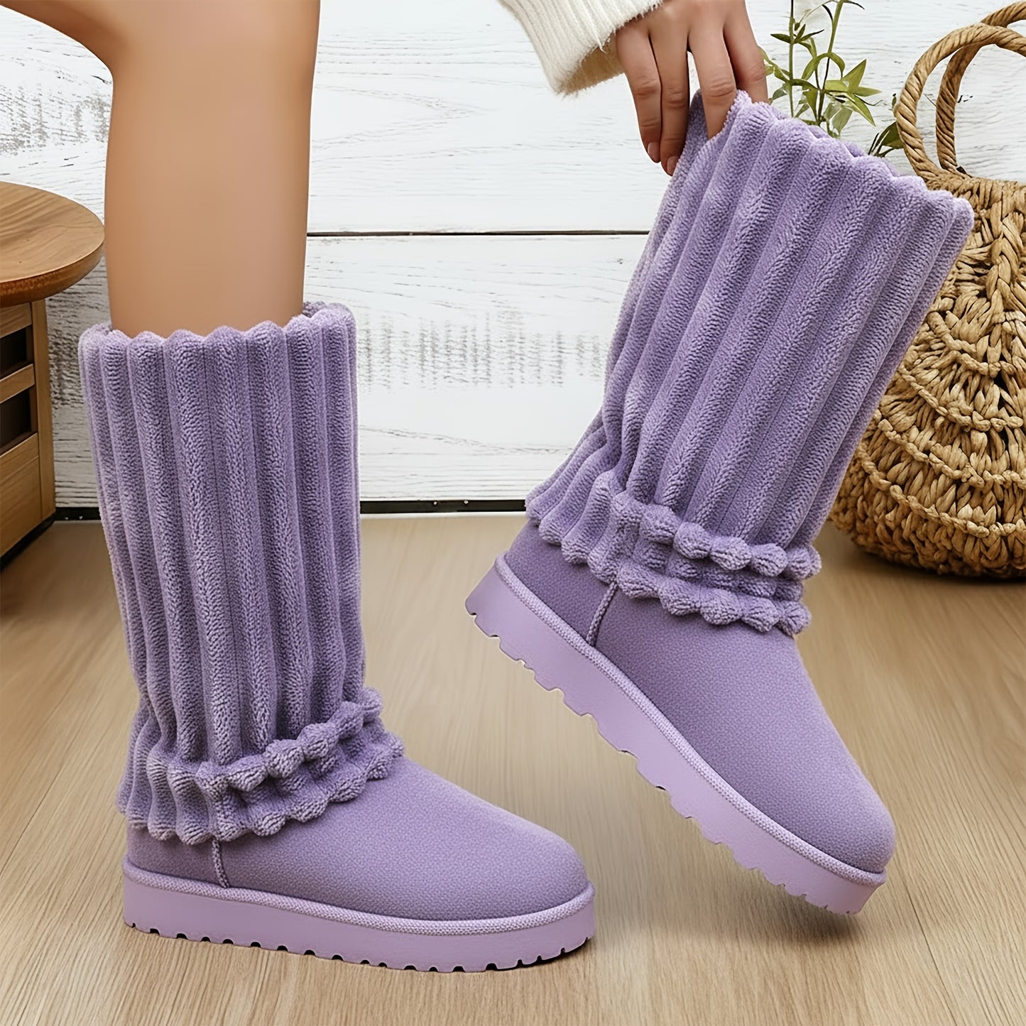 Women'S Winter Thick-Soled Snow Boots with Plush Collar & Slip-Resistant PVC Sole | Warm Round Toe, Casual or Dress Style, Black/Brown - Cozy Holiday Gift