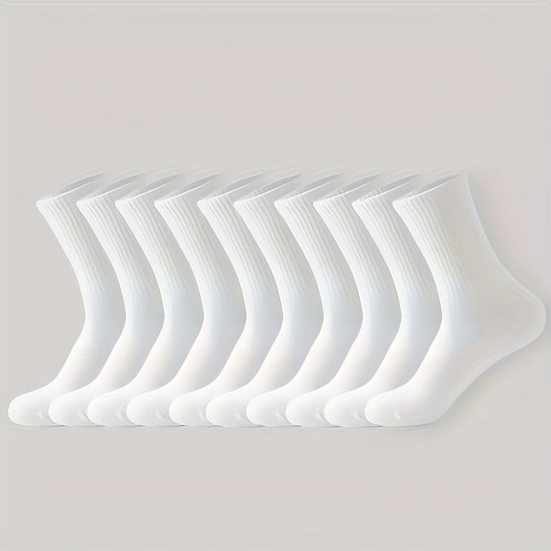 10 Pairs of Solid Black and White Socks Simple Breathable and Comfortable Mid calf - product view 4