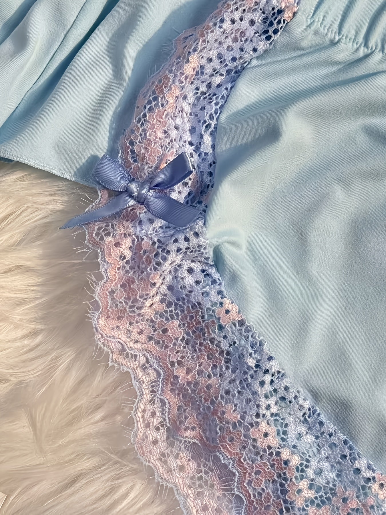 Contrast Color Lace Splicing V-neck Camisole and Double-sided Bow Splicing Casual Shorts | Skin-friendly, Comfortable, Stretchy Fabric, Sexy Style, Suitable for All Seasons