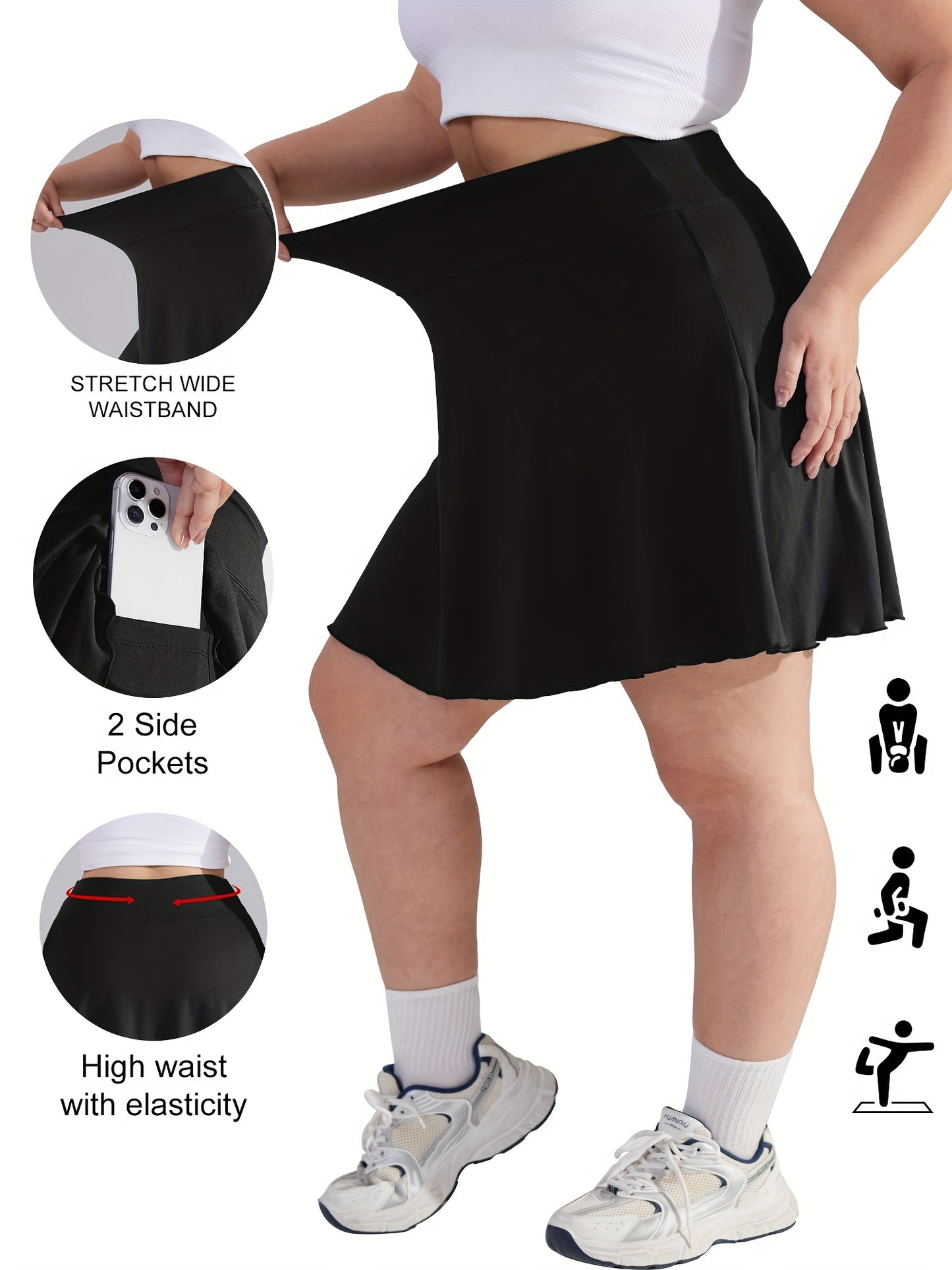 4 Pack Women's Plus Size High Waist Culottes - Flattering A-Line Silhouette, Non-Slip Waistband & Deep Side Pockets | Skirt-Pants Hybrid for Work, Casual, Date, Travel | Summer Stretchy Mid-Stretch Fabric (Black)