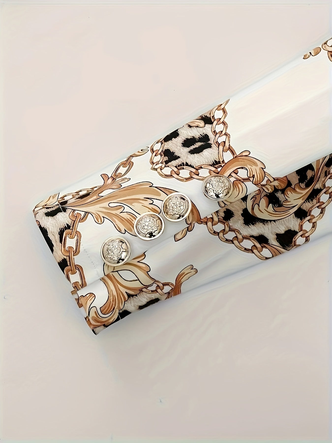 Casual Two-Piece Outfit Featuring a Chain-Printed Leopard Design, Including a Double-Breasted Lapel Jacket with Long Sleeves And High-Waisted Pants, Perfect for The New Autumn Women'S Fashion