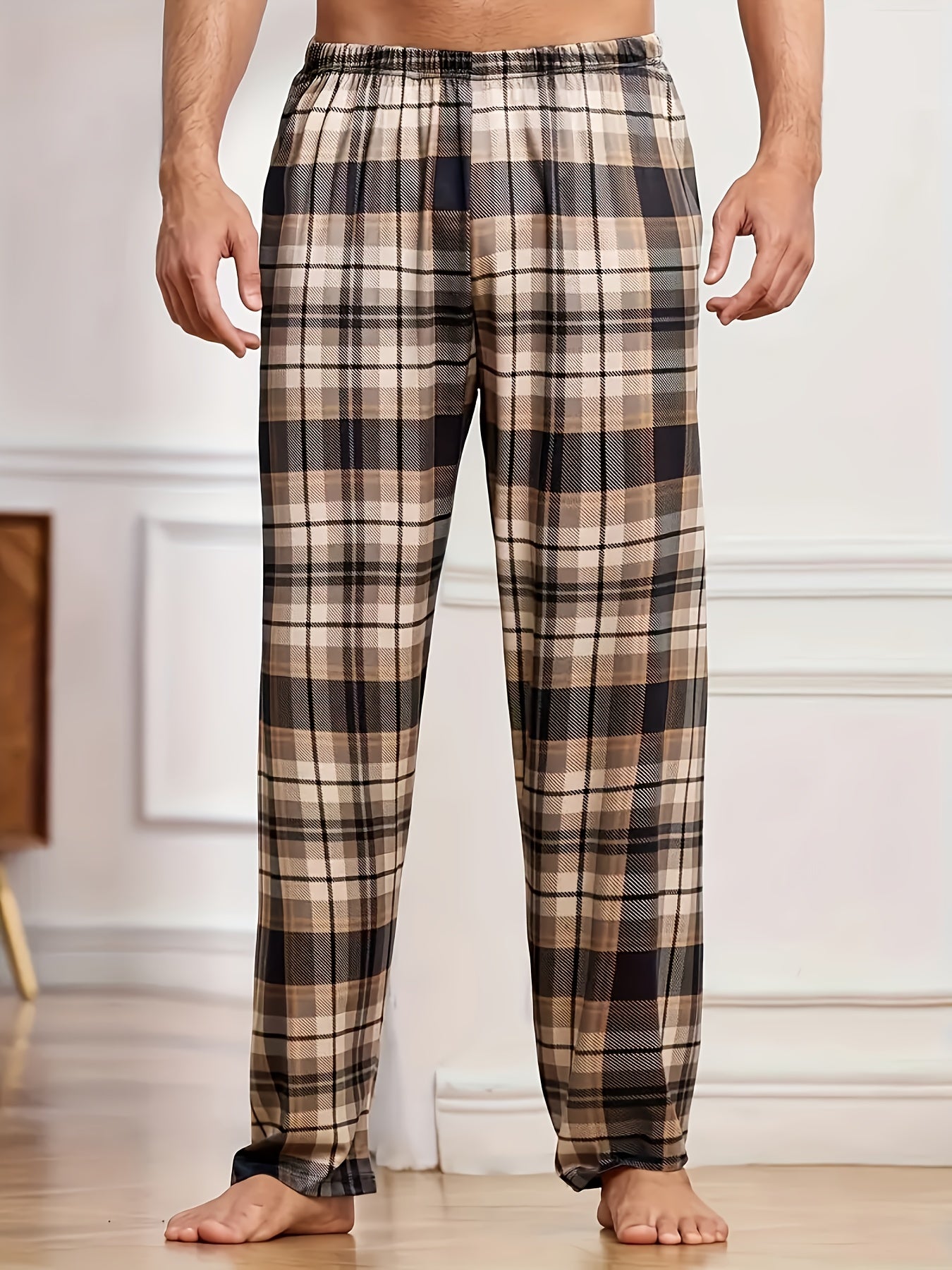 3-Pack Men's Soft Plaid Pajama Pants with Elastic Waist & Double - Loose-Fit -Season Sleepwear Suitable for &, Spring Summer Nightgowns (Hand Washable)