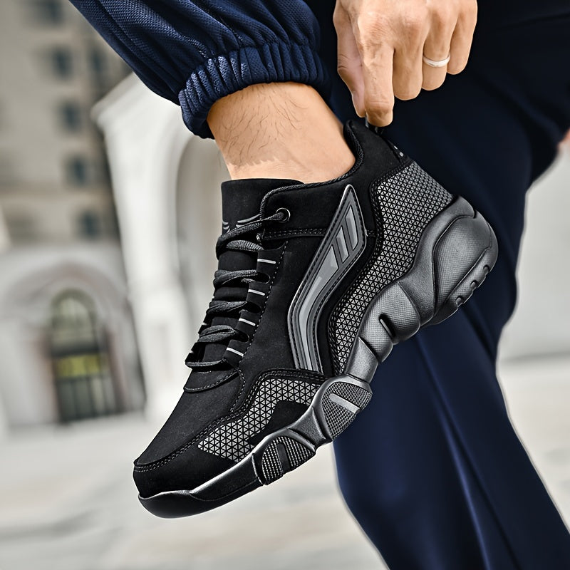 Men'S Lace-Up Sneakers - Thick Cushioned Platform Shoes with Non-Slip Rubber Sole, Low-Top Lace-Up Design in Black/White/Orange Accents - All-Season Walking Shoes for Everyday, Office, Formal Events - Durable Casual Footwear for Men, Versatile Footwear, S