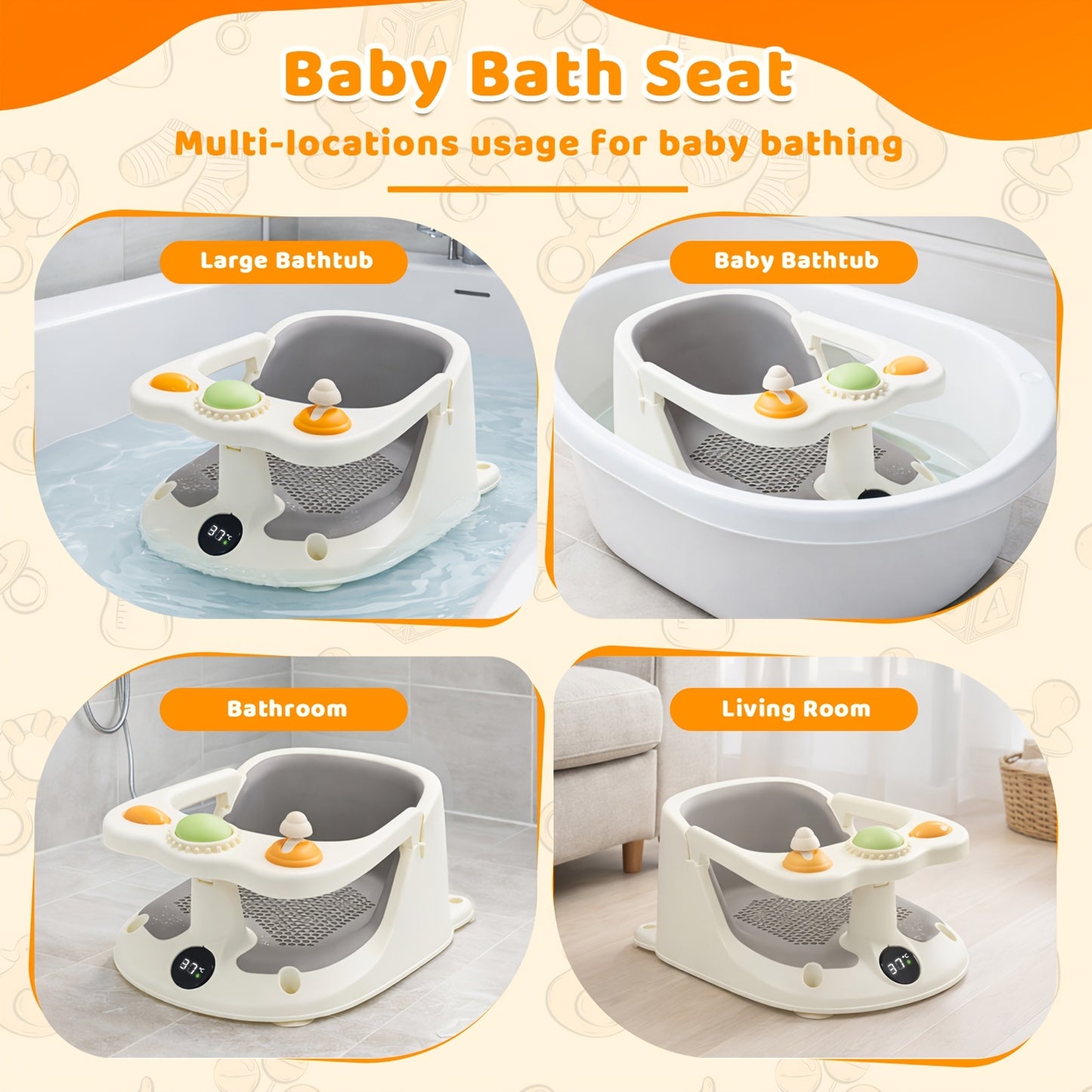 Toddler Bath Seat, Baby Bath Seat, Baby Shower Safety Products for Bathing And Showering for Children to Sit, Baby Bath Seat for Babies 6 Months & Up Non-Slip Toddler Bath Seats for Sitting Up Infant Bathtub Chair with Suction Cups And Soft Cushion