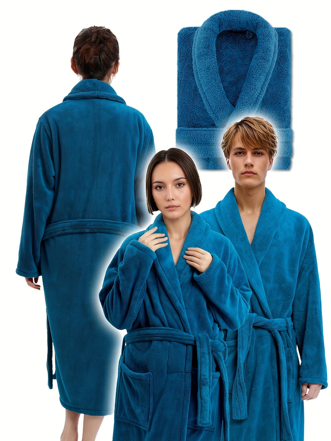 Men's Plush Robe - Ultra-Soft Bathrobe with Collar & Belted Waist, Winter-Ready Long Sleeve Robing Suit, Loose Fit for Spa, Lounge & Relaxation (Unisex Couple Robe Suitable for Men)