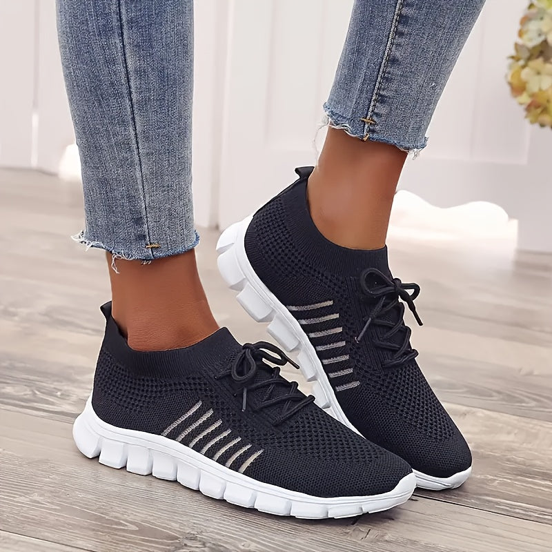 Fashionable Women'S Casual Comfortable Flat Sneakers, 2026 New Arrival Knitted Breathable Casual Low-Top Running Shoes, Fashionable Shock-Absorbing Rubber Sole Sports Shoes
