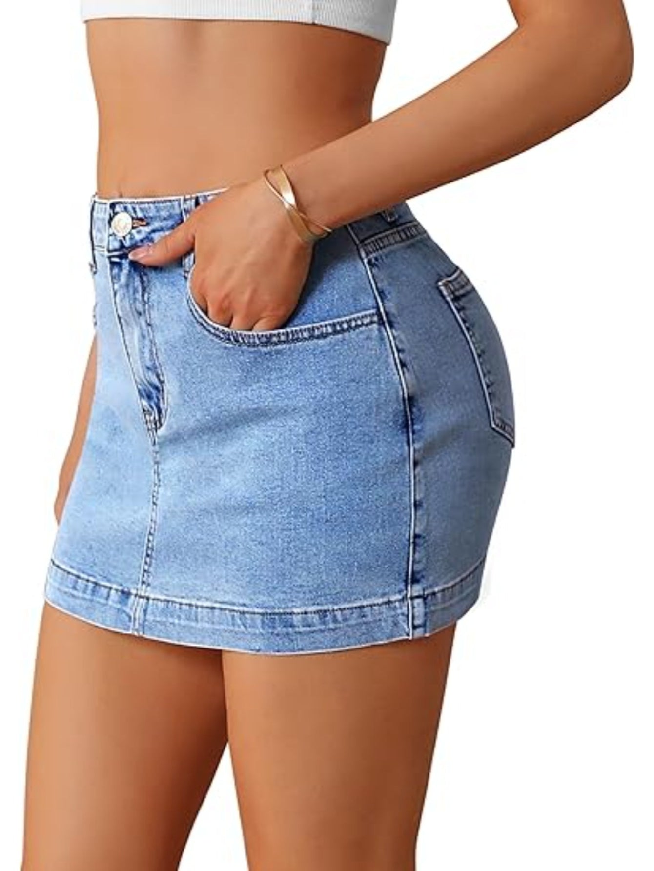 Women'S Stretchy Denim Skort High Waisted Slim Fit Mini Skirt with Pockets - Casual Summer Jean Skirt (Comfort & Style)