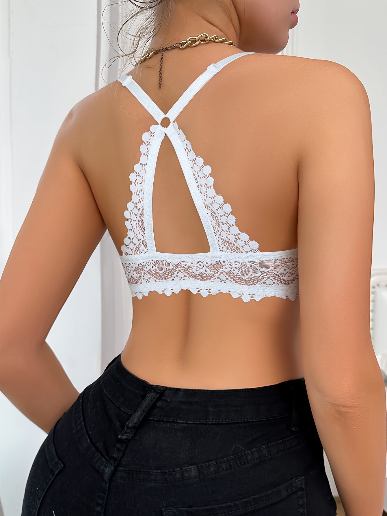 Women'S Contrast Lace Push-Up Bra with Underwire - Sexy Back Accentuating Design, Breathable Non-Removable Padded Cups & Adjustable Straps for Everyday Comfort, Strapless Push Up Bra, Comfortable Undergarment, Elegant Undergarment, Hook Closure Bra