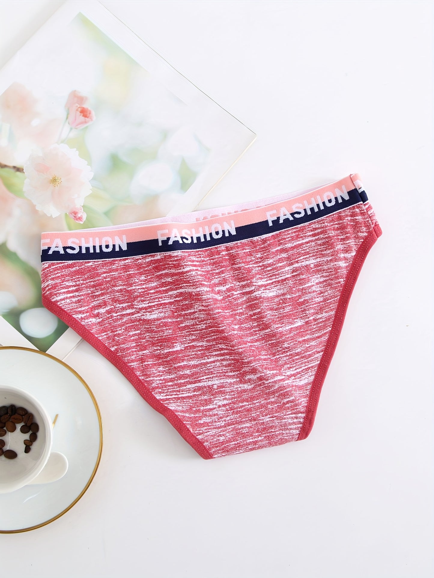12pcs Camo Print Briefs for Women, Breathable Letter Print Sexy Panties Women's Colorful Striped Underwear Set