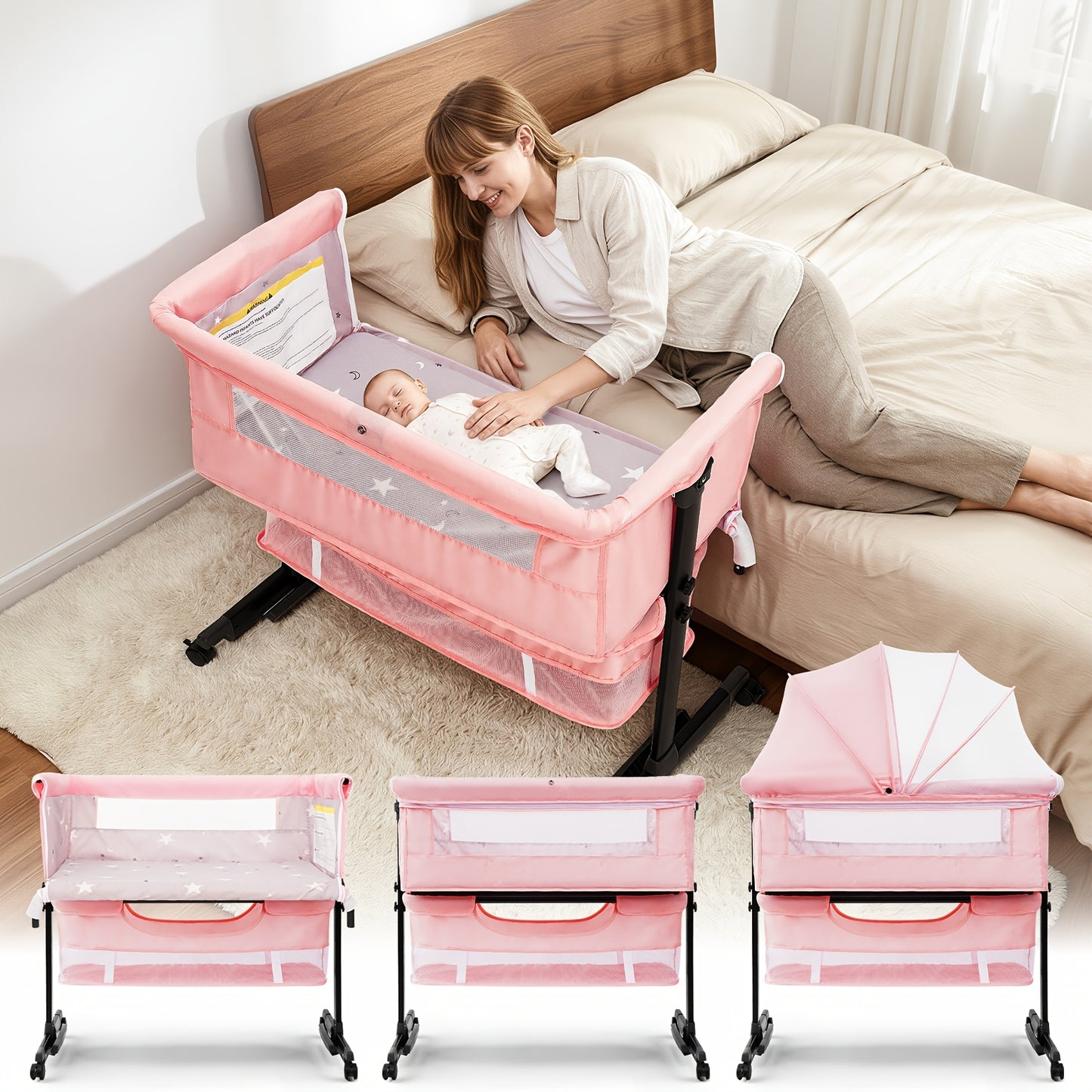 Baby Cradle, Bedside Crib, Foldable Portable Bedside Baby Cradle.New Model Baby Cradle Suitable for Both Boys And Girls. Stable And Not Prone to Tipping Over.Gifts for Family, Product Weight 16 Lbs, Applicable Infant Weight Limit 33 Lbs