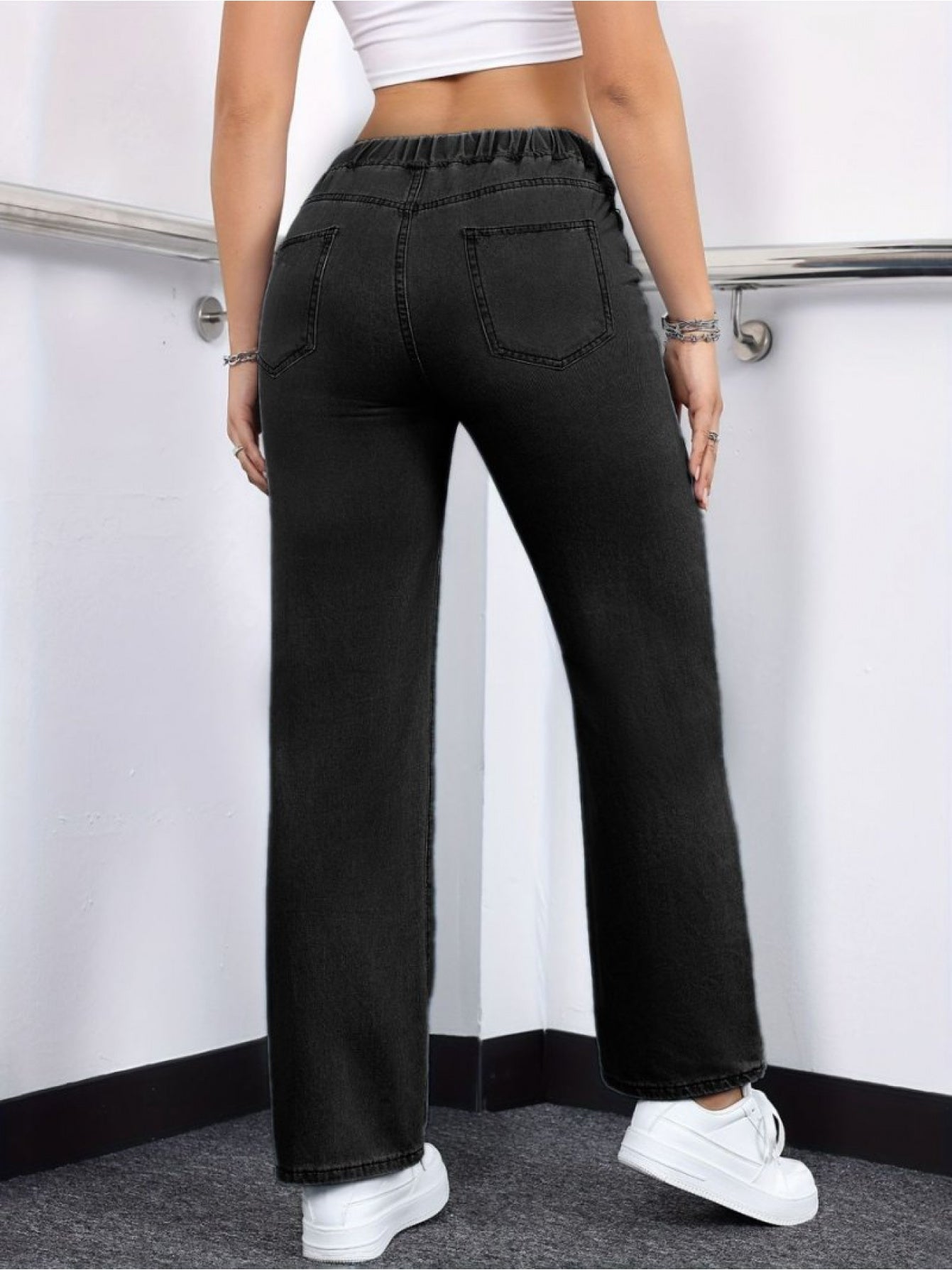 1pc Women's High-Waisted Wide-Leg Jeans Pants - Retro Straight Leg Trousers with Drawstring Waist, Soft- Fabric Suitable for Daily & Streetwear Outfits, Full-Length Bottoms, Hand Washable, Spring/Autumn Wardrobe Essential