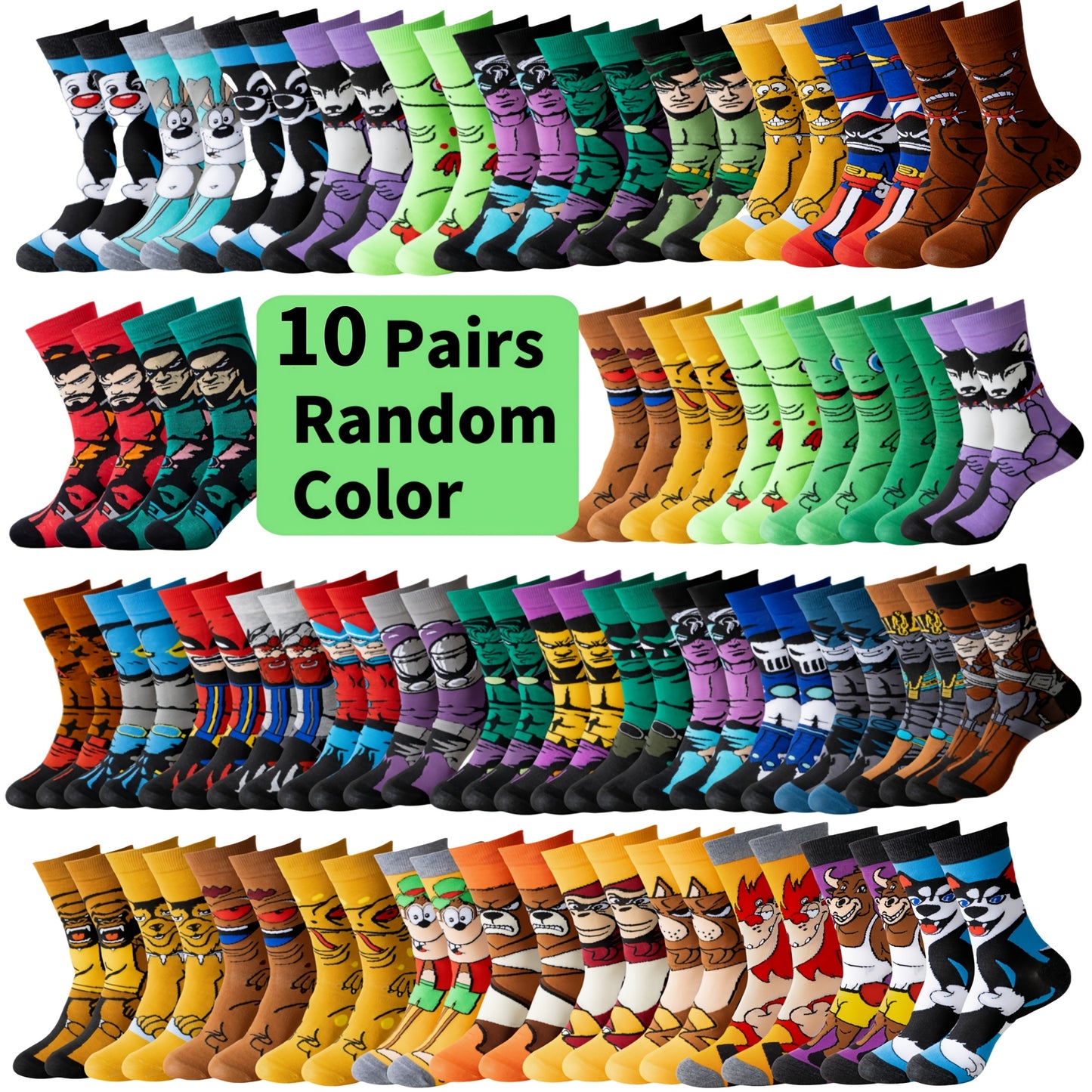 Random 5/10/12/20/22 Pairs Of Cartoon Knitted Socks Are Novel, Fun And Casual, A Novel Gift for Both Men And Women, Breathable, Comfortable And Casual Street Style Mid Tube Socks, Suitable for Outdoor Wear, Four Season Women's Socks, Unisex