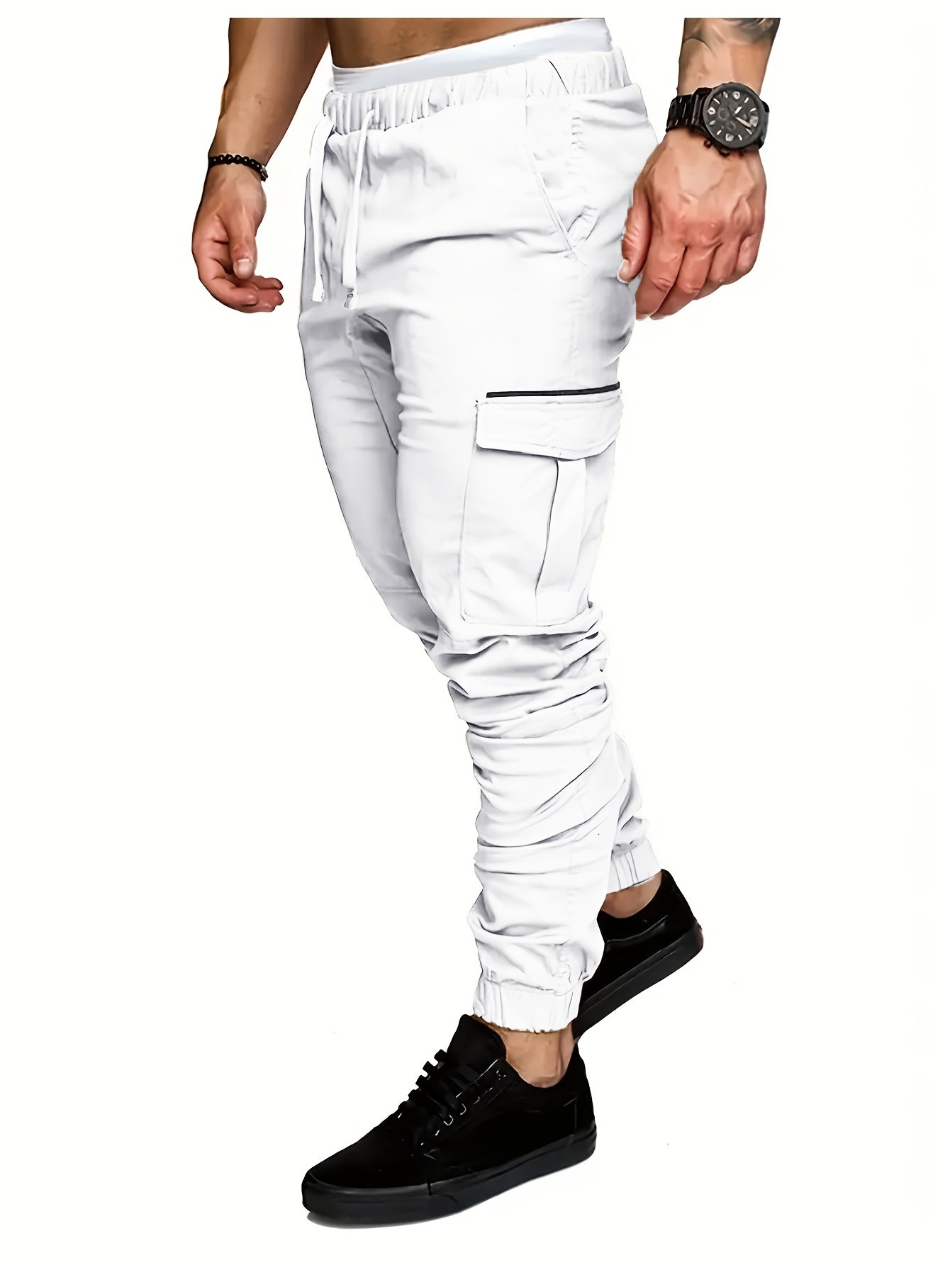 EXARUS 2 Pack Cargo Pants For Men - Relaxed Fit Twill Joggers With Elastic Waistband And Stretch Fabric - Casual Wear