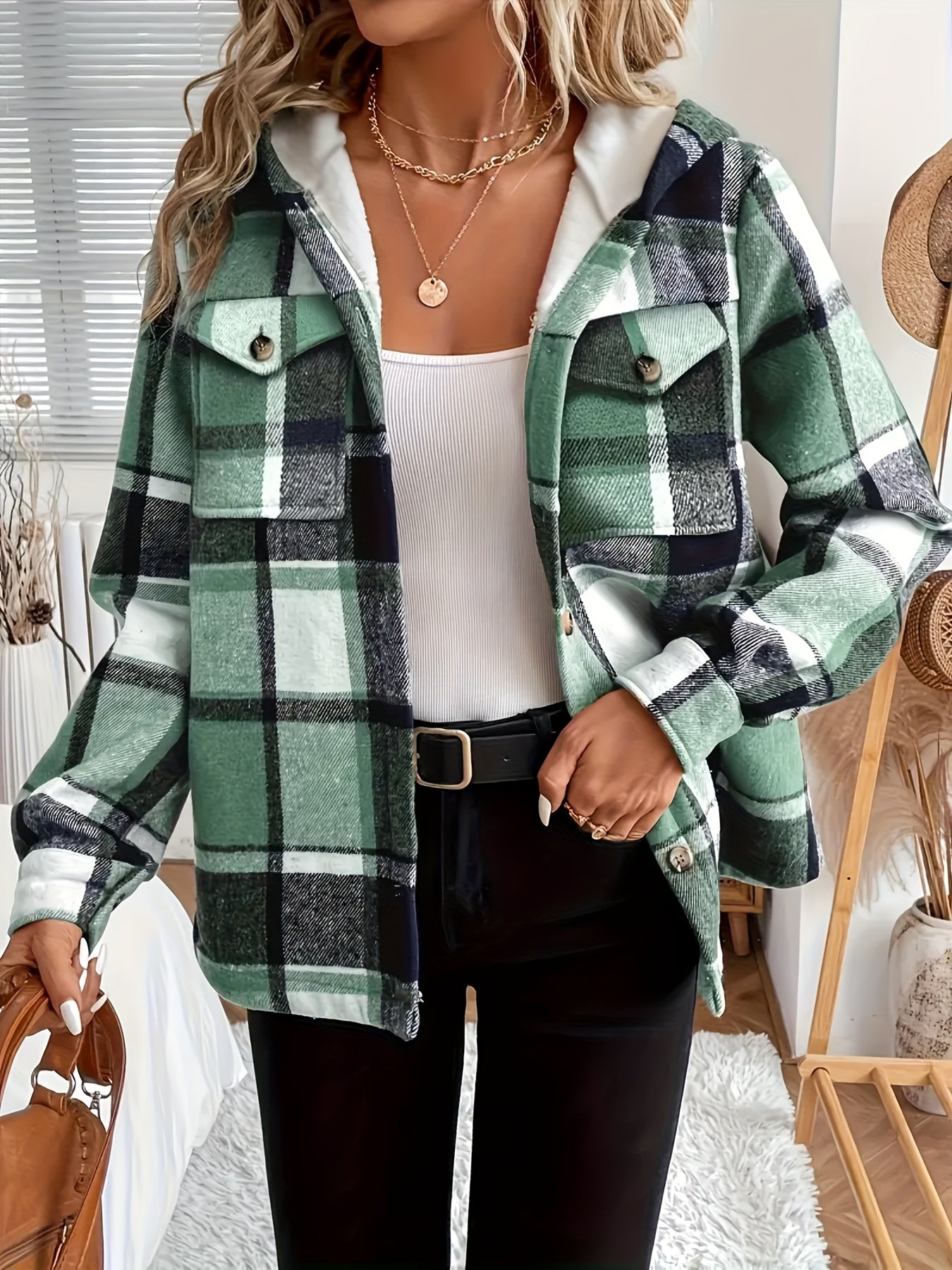 Women'S Winter Clothes, Plaid Flannel Shirt Jacket Longline, Fleece Lined Warm Coat, Oversized Casual Outerwear