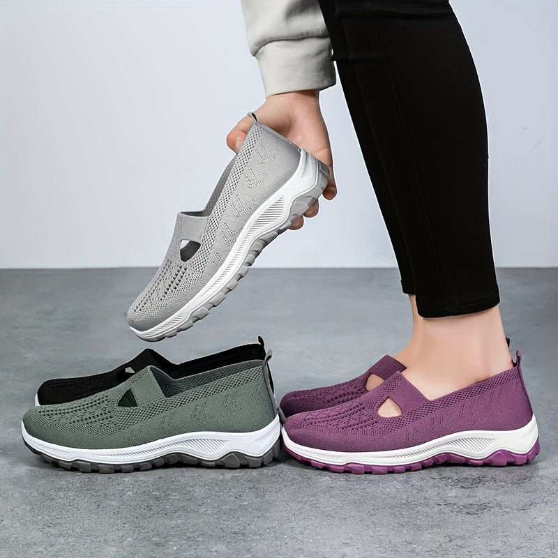 Women's Breathable Knit Sneakers- Casual Slip-On Walking Shoes with Non-Slip Rubber Sole, Comfort Fit for All Seasons