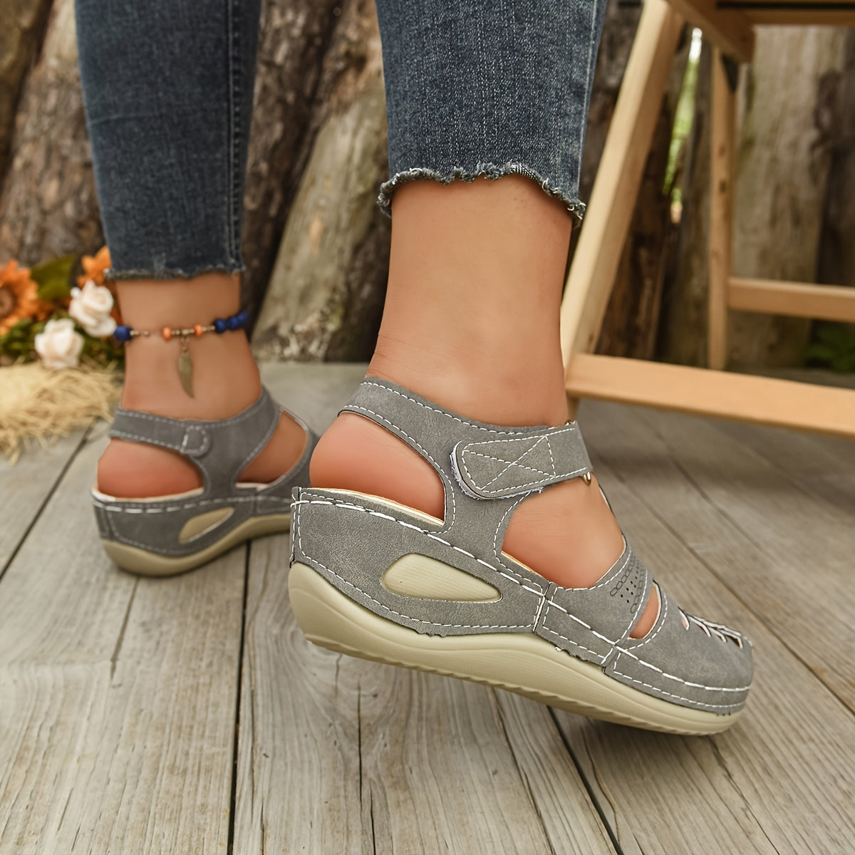 Hollowed Out Retro Closed Toe Soft Sole Casual Platform Sandals Comfortable Summer Casual Outdoor Sandal, Women Shoes
