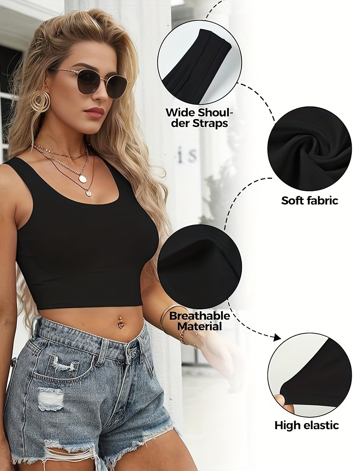 Set of 3-4 Women'S Tank Tops, Featuring a U-Neck Design, Sleeveless Style, And Cropped Racerback, Perfect for And Casual Outings