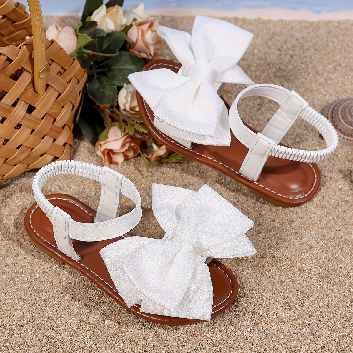 1 Pair of Girls Wearing Bow-Decorated Fashion Casual Cute Style Flat Sandals