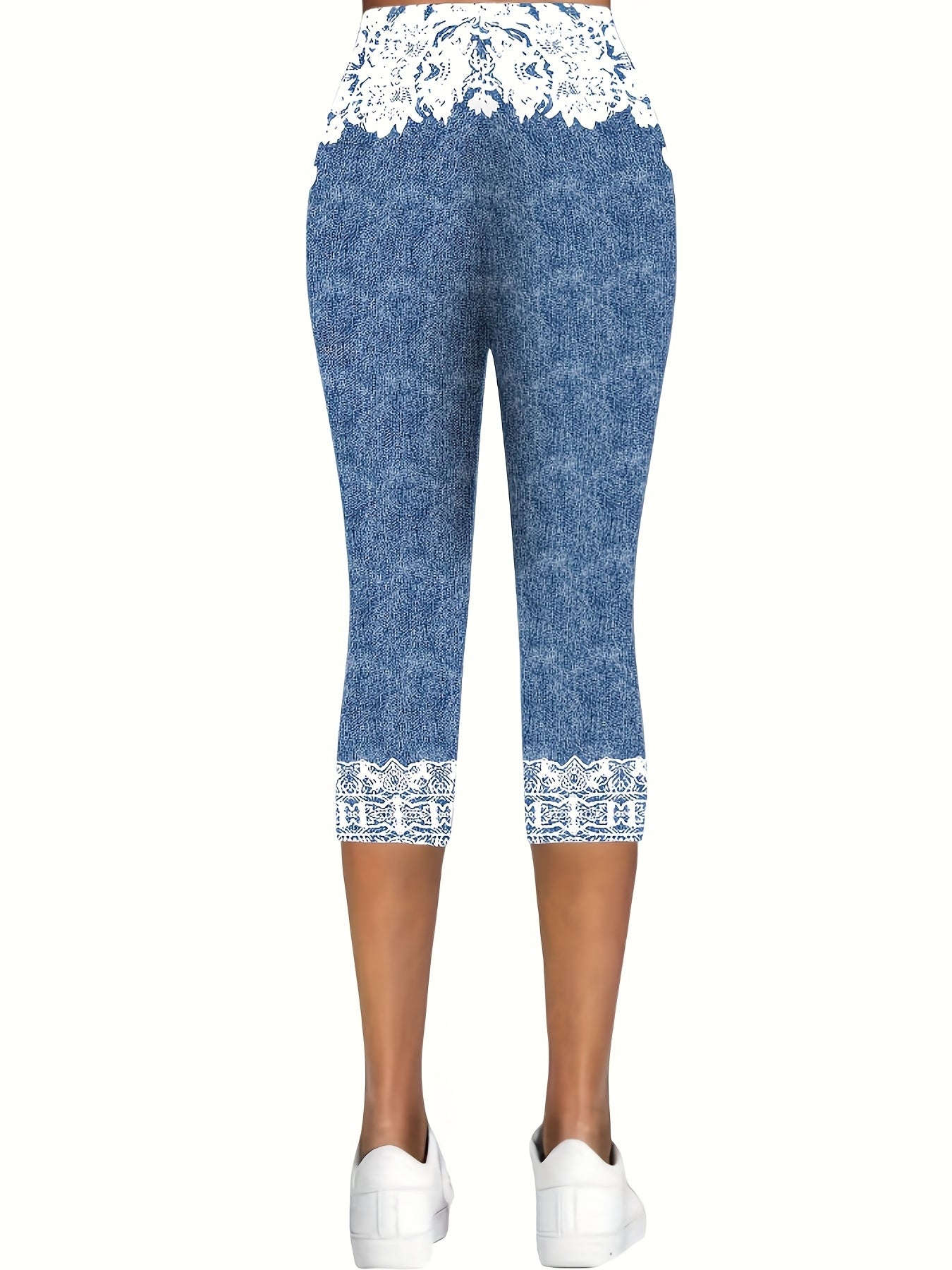 Women's Beach-style European/American Fashionable Printed Stretch Base Seven-inch Pants