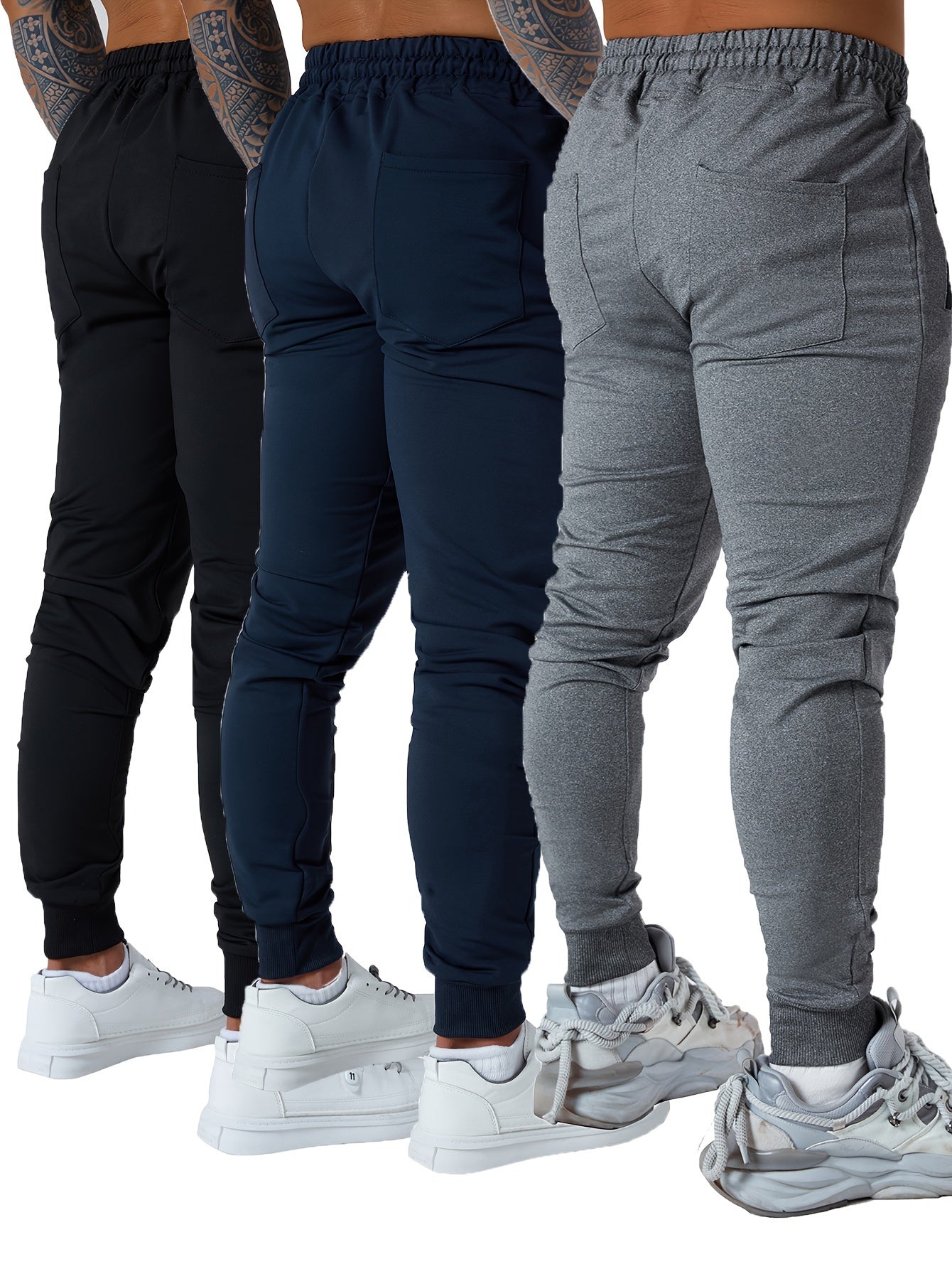 3PCS Men's Sweatpants with Zipper Pockets Tapered Joggers for Men - Athletic Pants for Workout, Jogging, Running - Breathable & Comfortable Fabric - Suitable for Men - Perfect for Fitness Enthusiasts