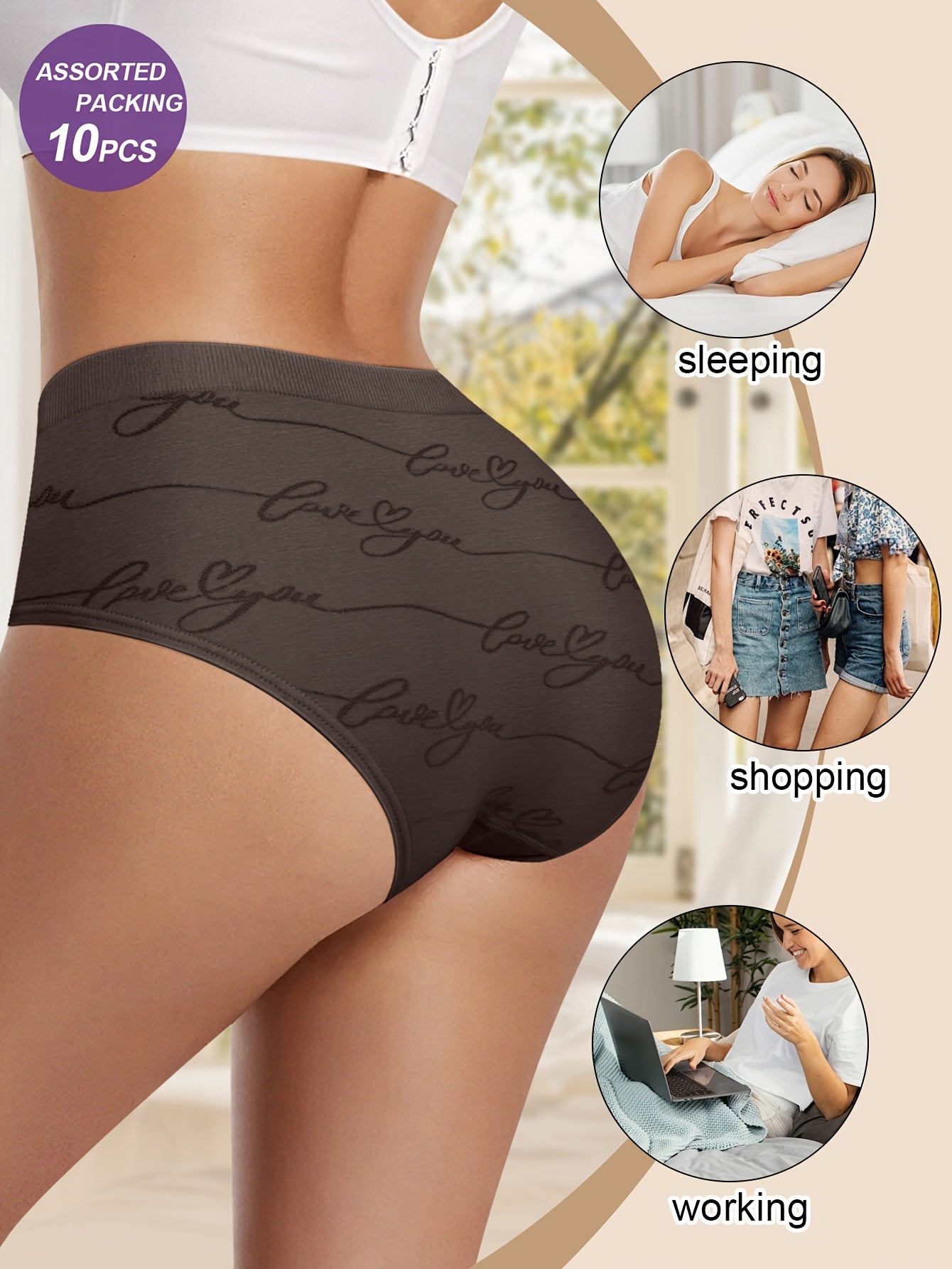 10pcs Women's Low Rise Bikini Panties - Assorted Butterfly Print Elegant Design, Comfortably Soft & Snug Fit, Daily Wear Value Set for All Seasons