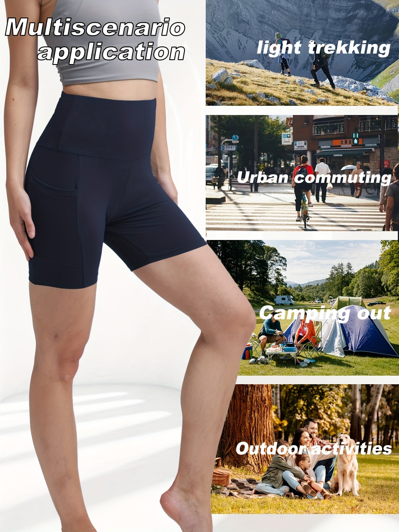 1pc Women's High-Waisted Yoga Shorts with Tummy Control & Pockets - Breathable Workout Gym Shorts, Tight-Fitting Low-Rise Athletic Pants for Summer, Gymnastics, Training (Black/Grey/Navy/Pink/ Brown) - Non-See-Through Quick-Dry