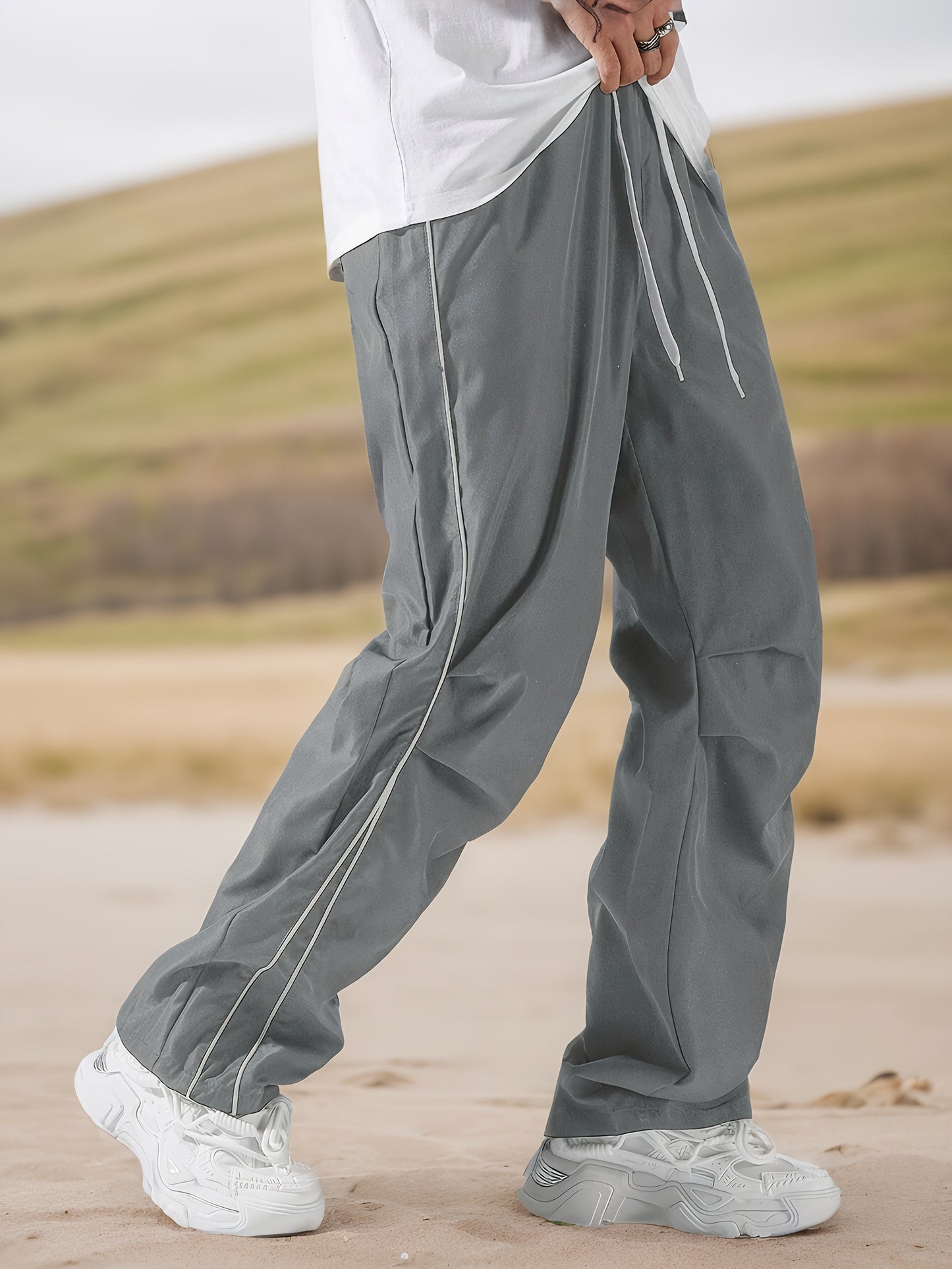 Men'S Plain Casual Trousers Designed for Outdoor Activities, Featuring Drawstrings And Breathable Fabric, Ideal for Fitness And Everyday Use in Any Season