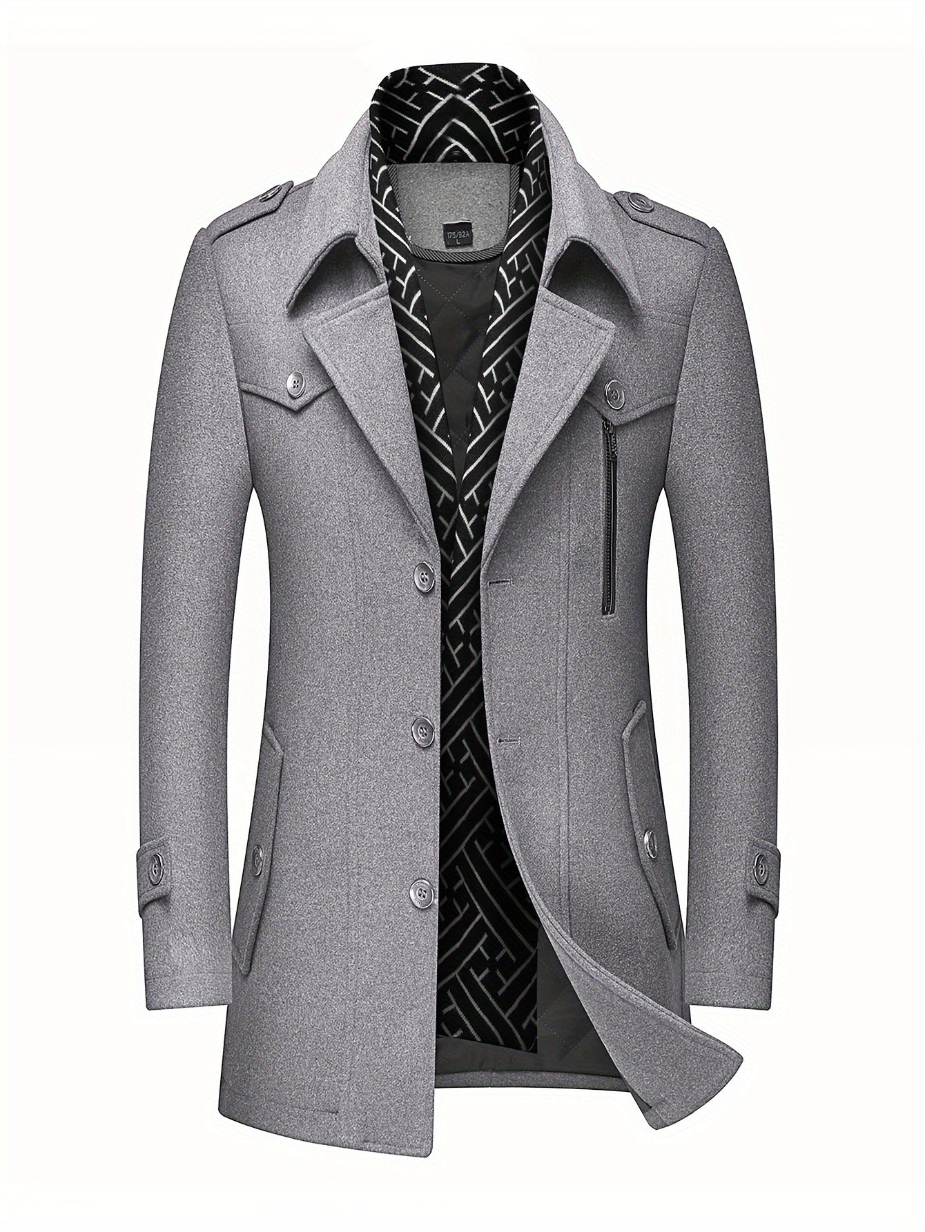 Men's Black Wool Long-Sleeve Coat - product view 14