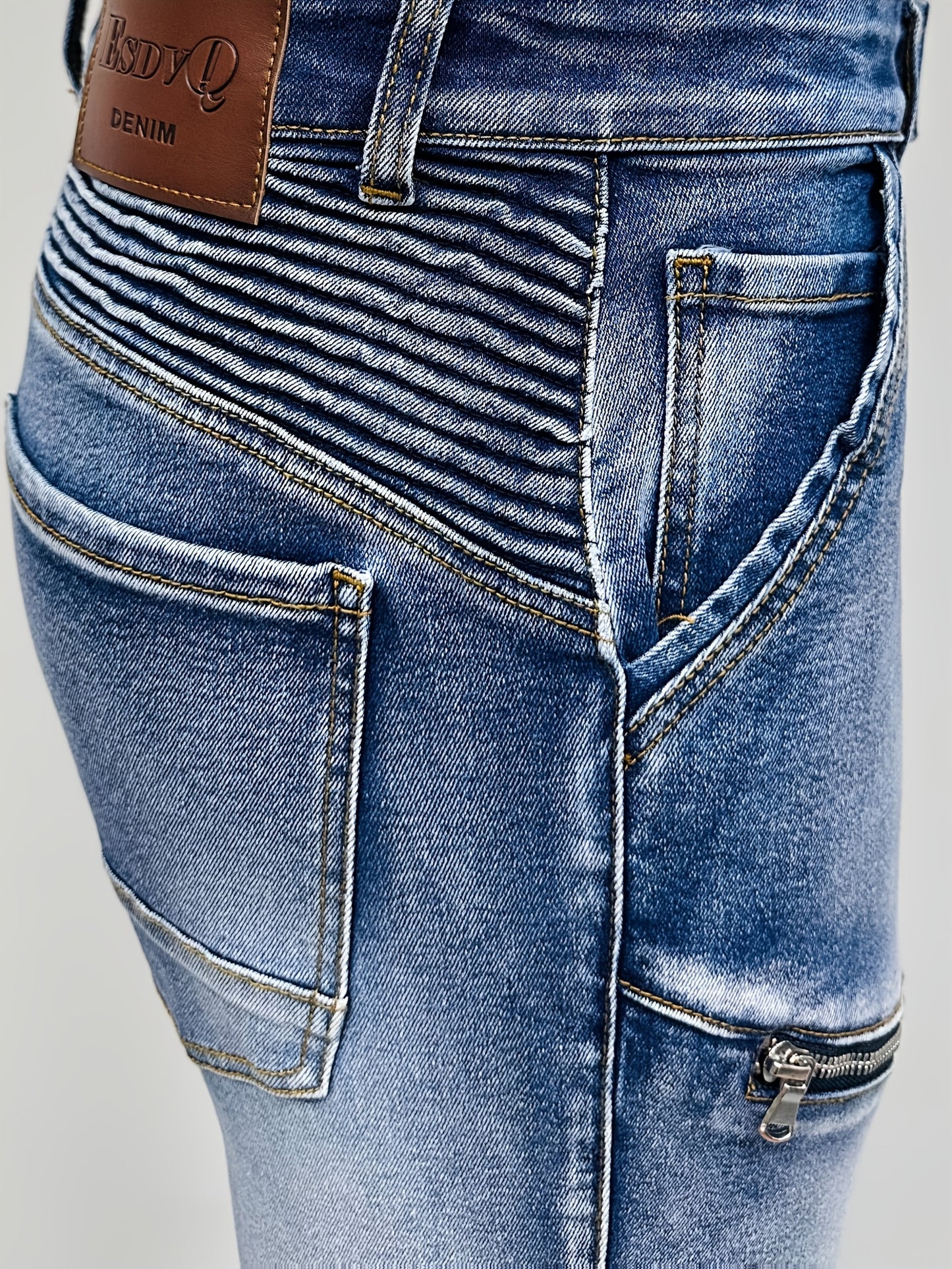 Men's Vintage Washed Motorcycle Pants - Slim Fit Stretch Denim with Elastic Panels, Mid-Stretch Comfort & Zipper Closure, Machine Washable All-Season Casual Riding Jeans