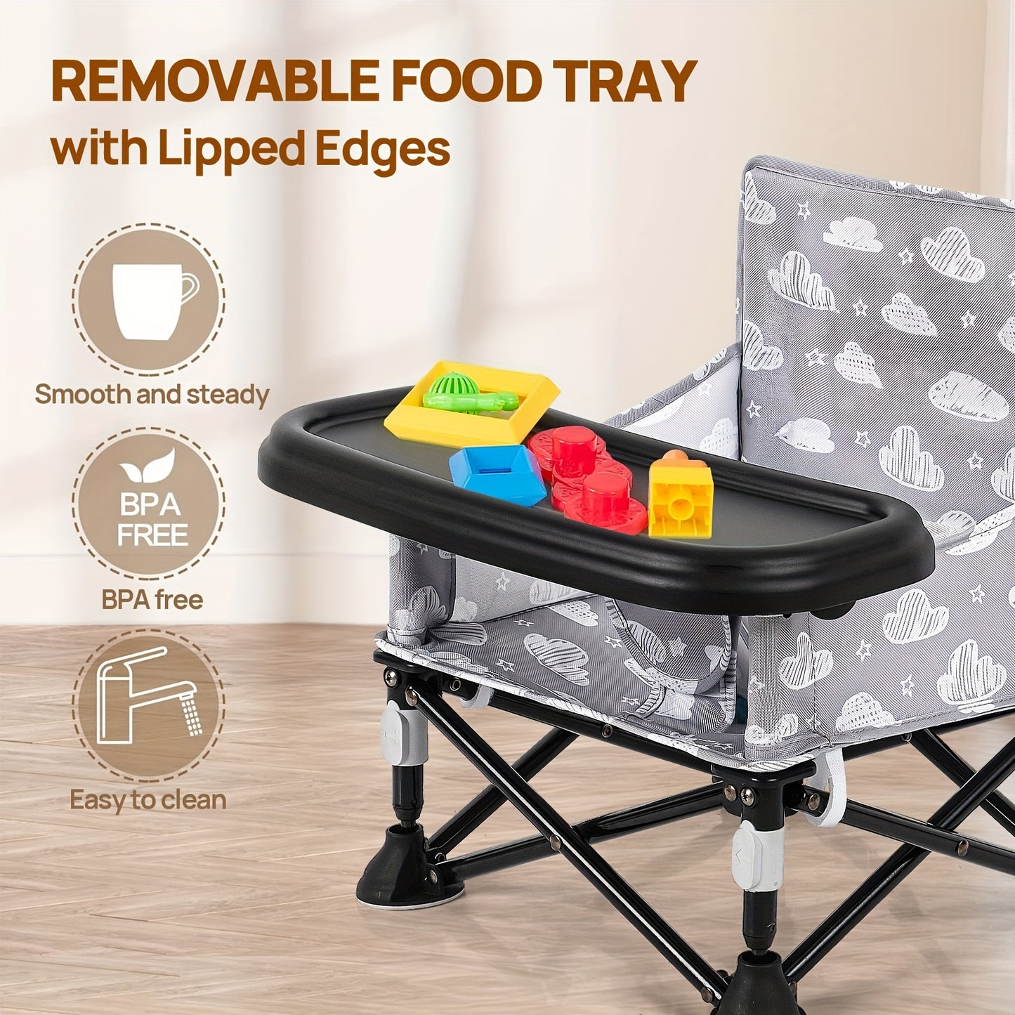 Portable Baby Chair Baby Beach Chair:Foldable Baby Portable Dining Chair, Baby Camping Chair With Tray For Baby Girl, Design Straps To Kitchen Chairs, Indoor/Outdoor Use As Hallowee & Christmas