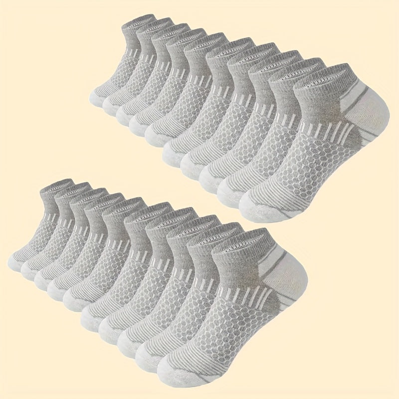 20 Pairs Men'S Low-Cut No-Show Socks - All-Season Breathable Athletic & Casual Crew Socks with Arch Support, Moisture-Wicking & Quick-Dry Technology, Multi-Color Pack (Navy, Light, Grey, ) - Durable Polyester for Sports, Gym, Casual Attire - Bulk Va