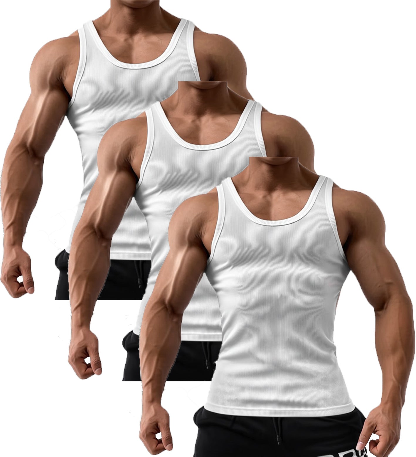 3 Pack Men's 100% Cotton A-Shirts Undershirt Plain Ribbed Tank Top
