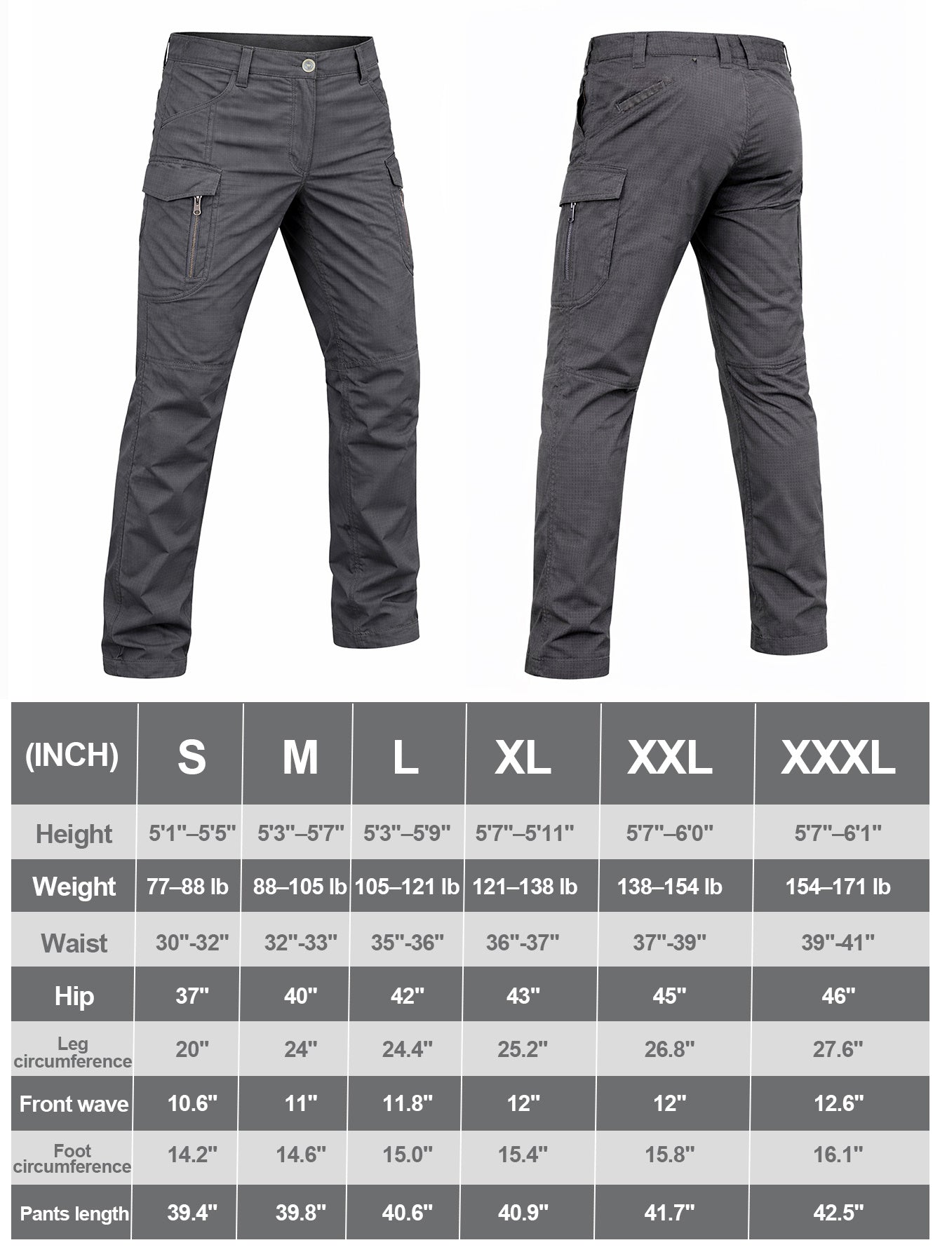 Men's Ripstop Work Pants, Durable Stretch Trail Trousers with Lightweight Breathable Comfort, Quick Dry Training Cargo Pants, Wear-Resistant Construction and Functional Multi-Pocket Design for Outdoor Travel, Camping and Trekking, Grey