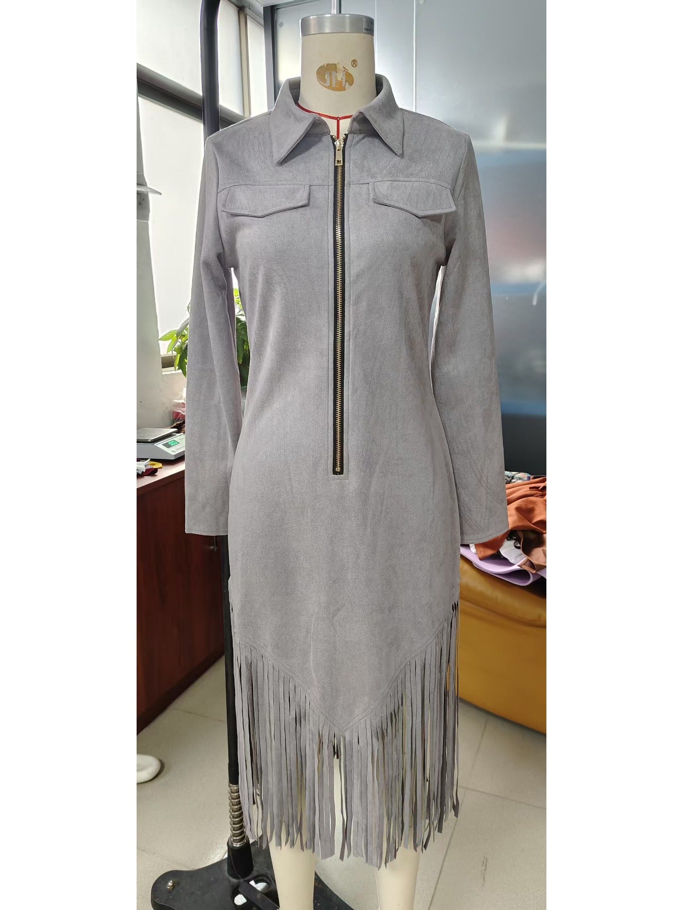 Women's Blue Polyester Slim-Fit Long-Sleeve Dress - product view 29